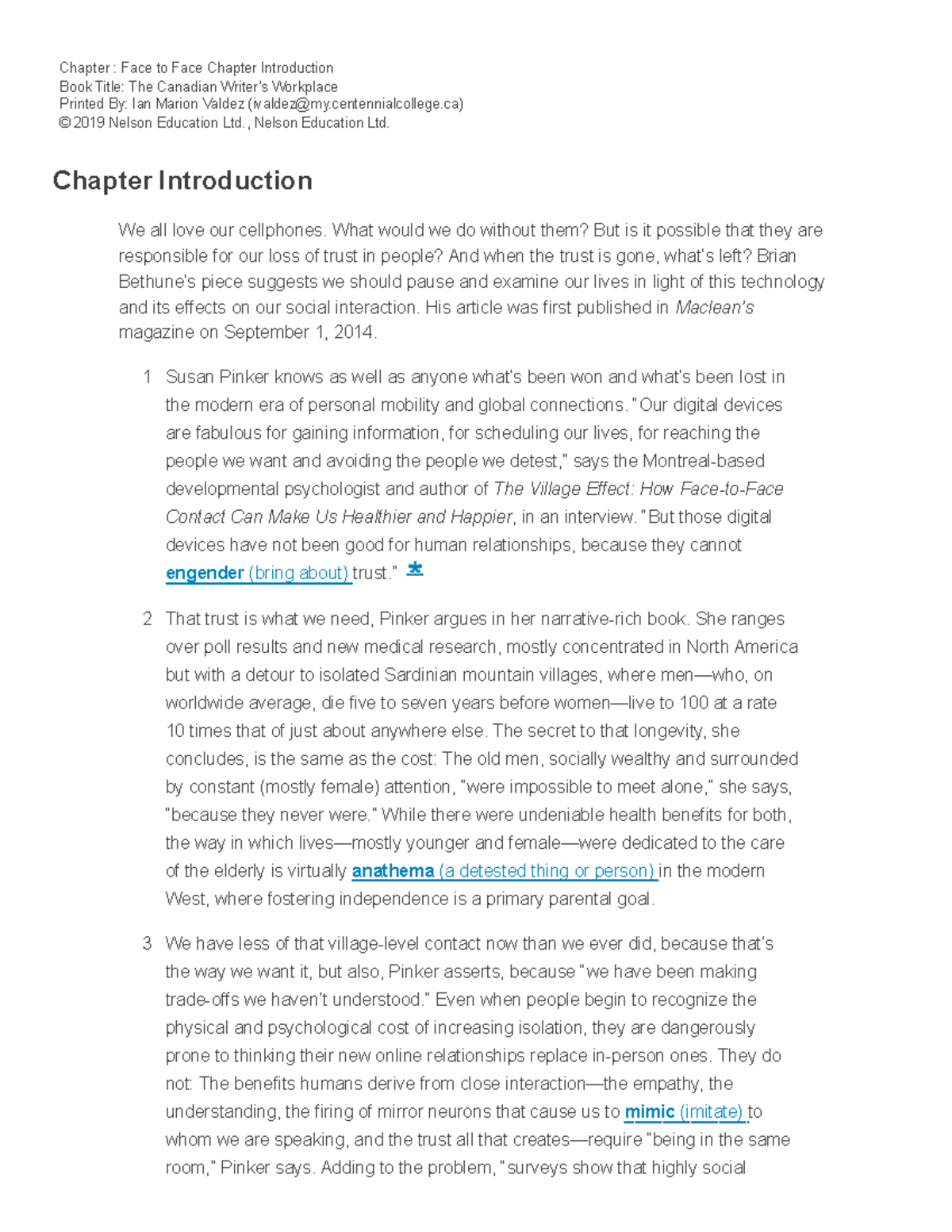 ENG 101 - Chapter Summary: The Impact of Face-to-Face Interaction - Studocu