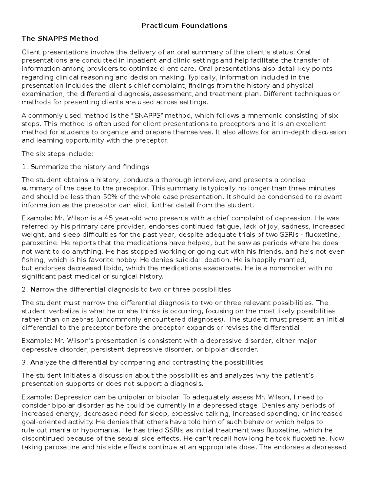 NR 547 Wk 1 Notes: Understanding the SNAPPS Method for Client ...