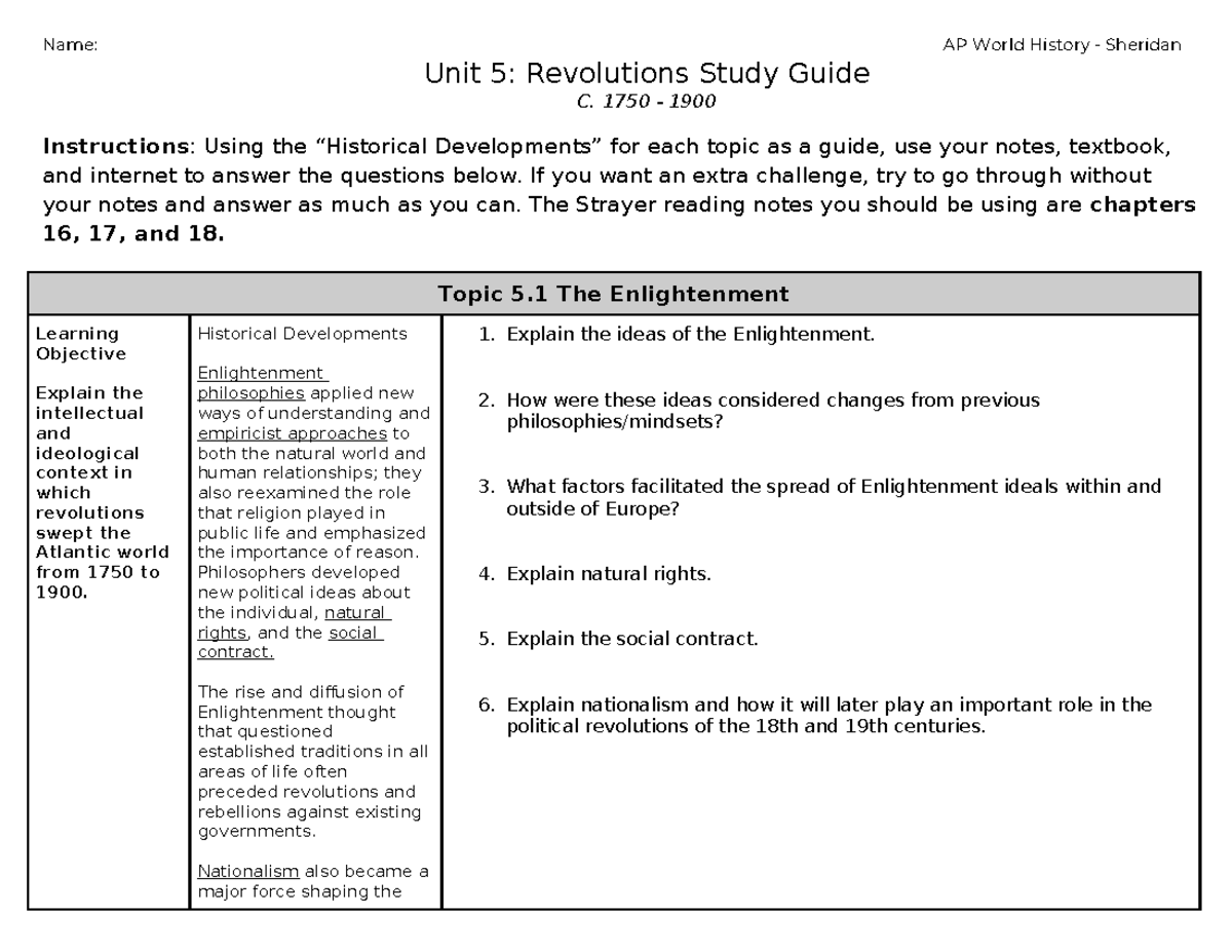 AP World History Sheridan Unit 5 & 6: Revolutions and Industrialization ...