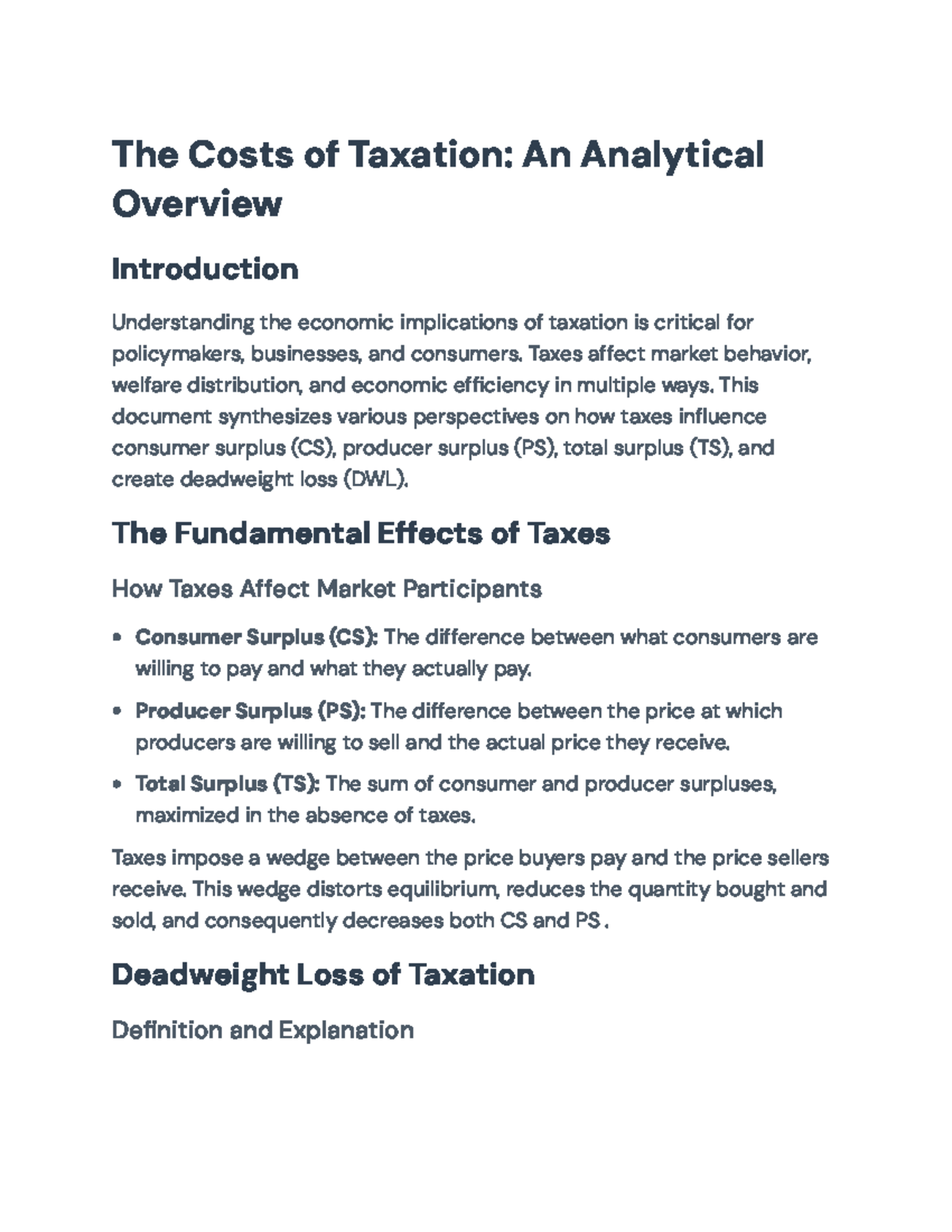 The Costs of Taxation: Analyzing Deadweight Loss and Economic Impacts ...