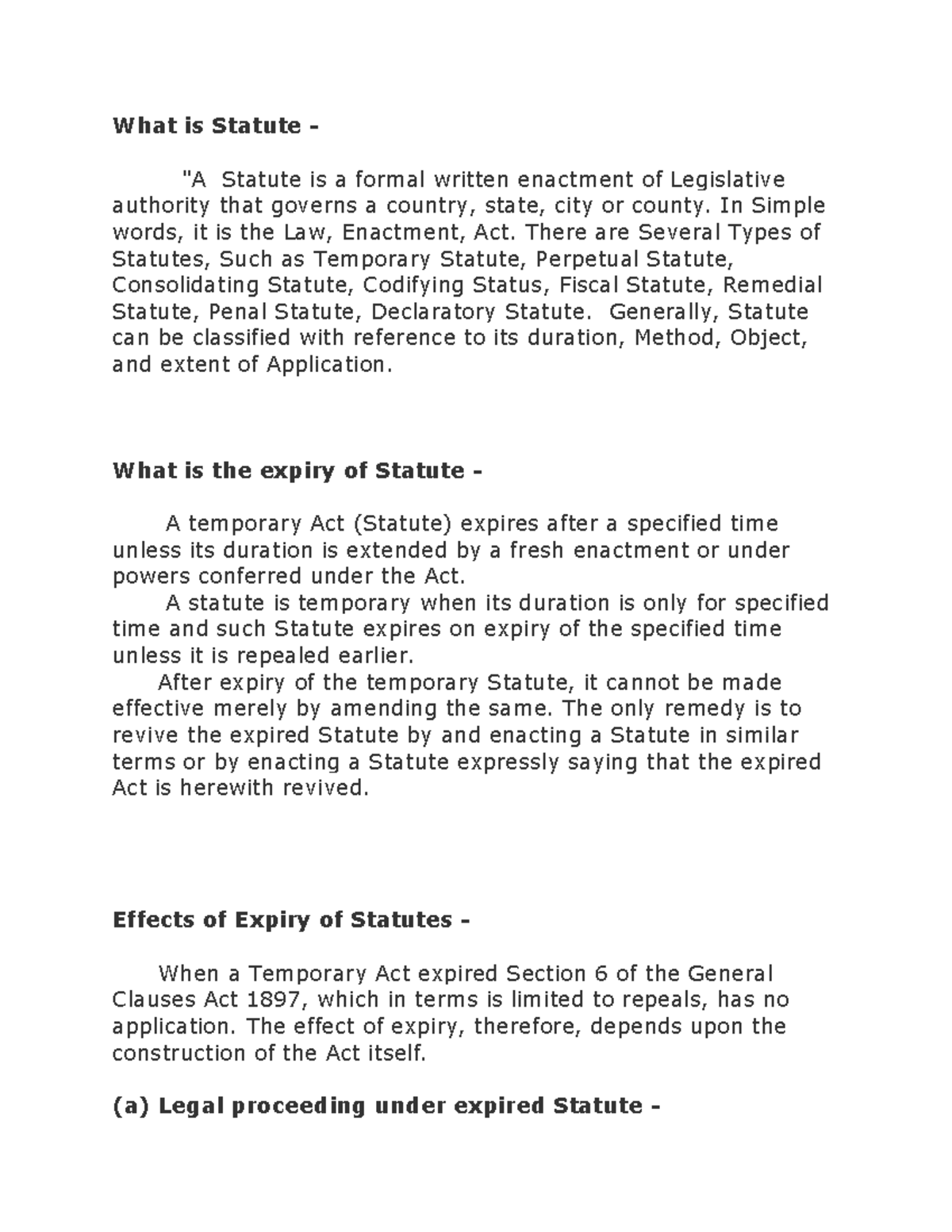 Effects of Expiry of Temporary Statutes: Legal Implications and ...