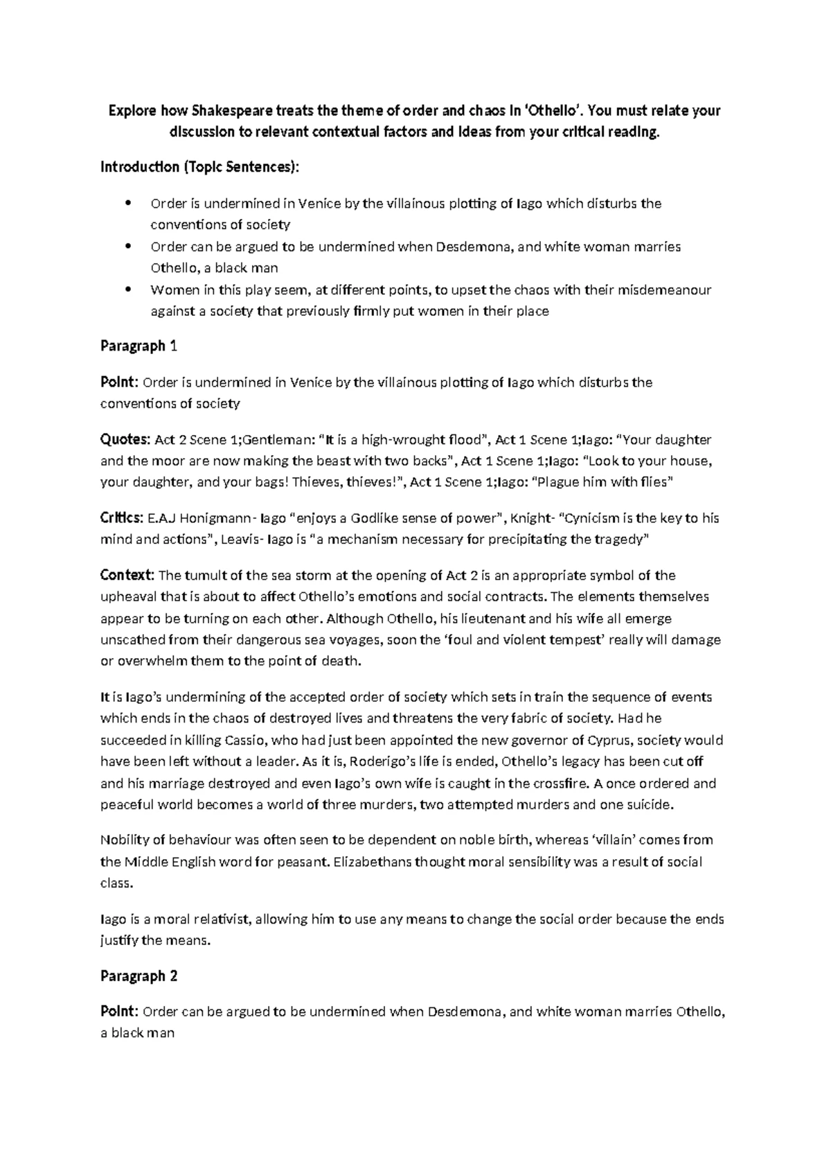 ENG101: Analysis of Jealousy in Shakespeare's Othello - Studocu