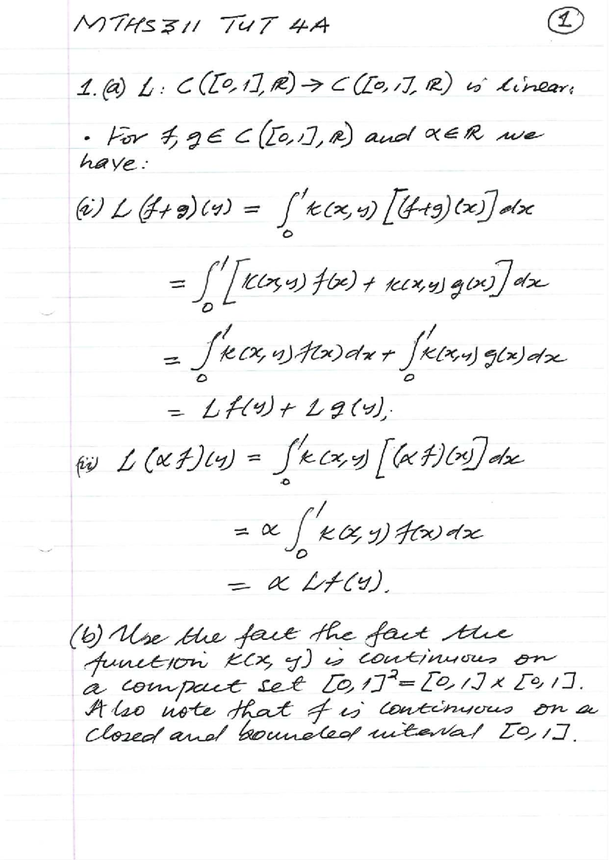 MTHS311 Tutorial 4A Memo: Linear Functions and Continuity - Studocu
