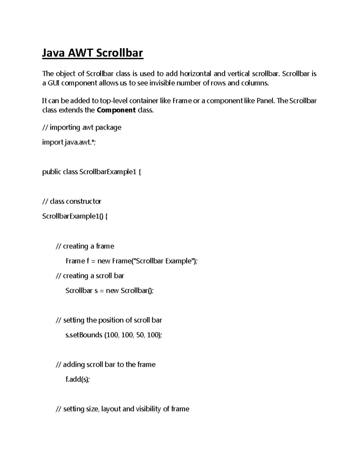 Unit 1 - Advanced Java Programming notes - Java AWT Scrollbar The ...