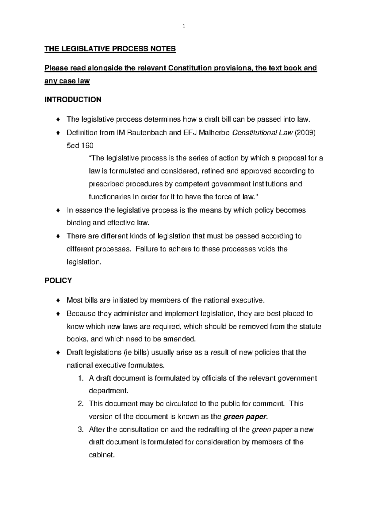 Lecture Notes on the Legislative Process for 2020 (Law 101) - Studocu