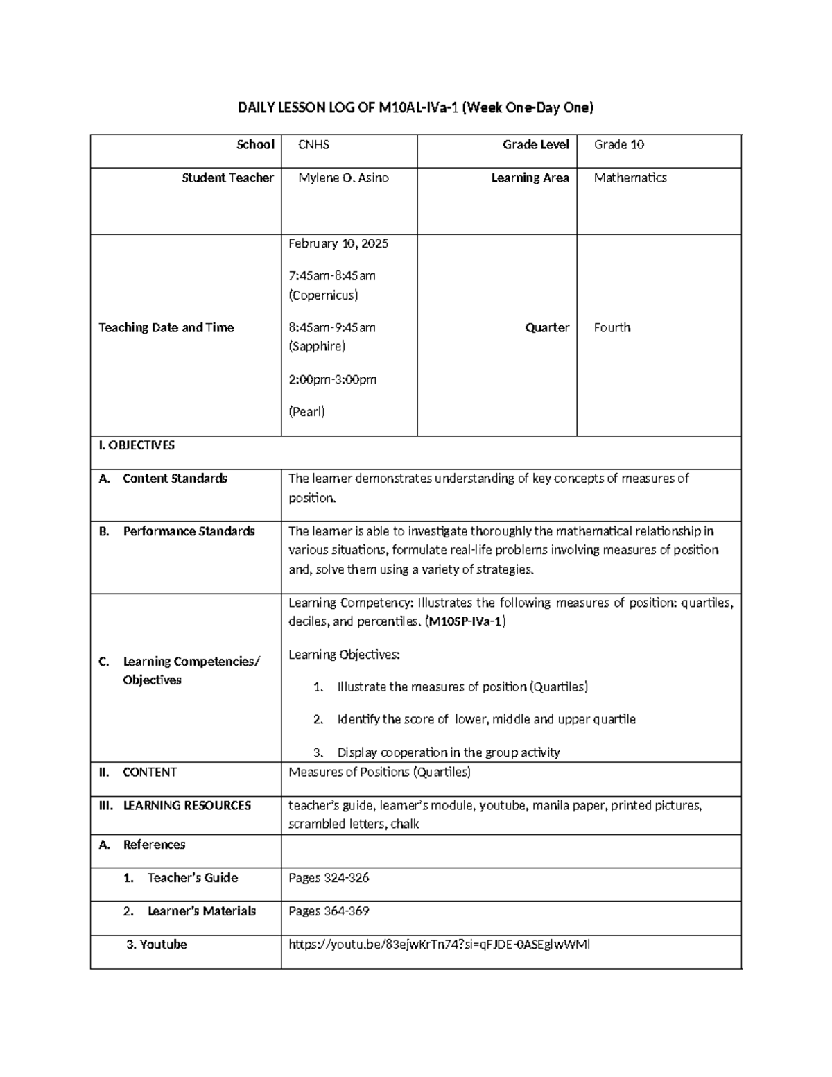 Q4W1D1 - This is my modified lesson plan in Mathematics 10 - DAILY ...