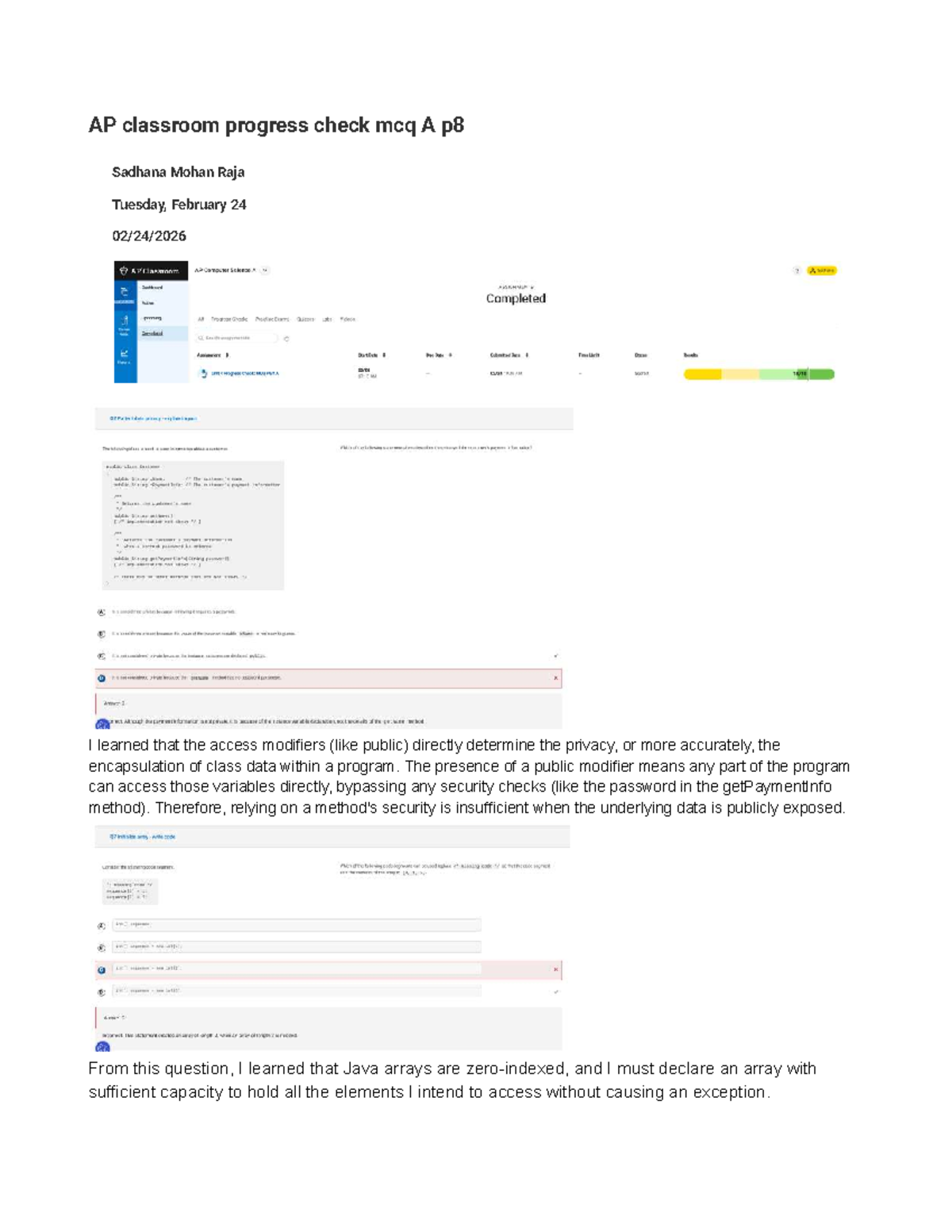 AP Classroom Progress Check MCQ A P8 - Key Learnings on Access ...