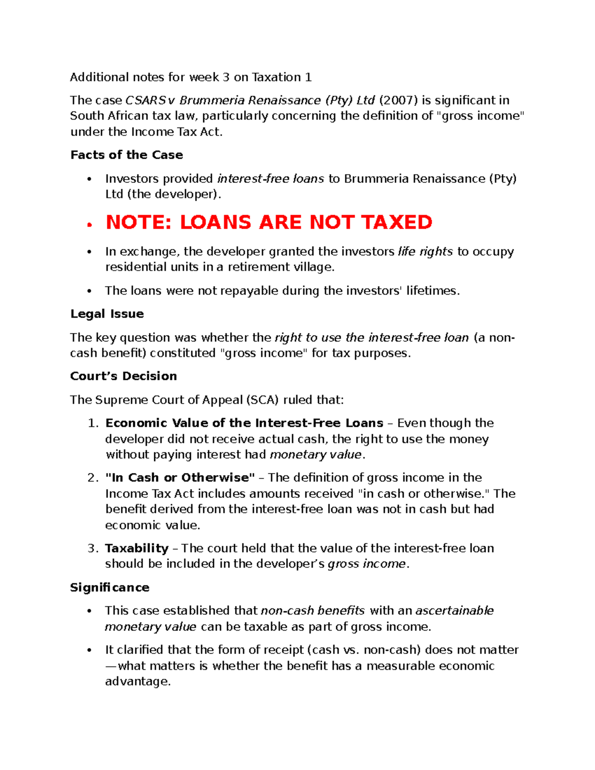 Additional notes for week 3 on Taxation 1 - Additional notes for week 3 ...