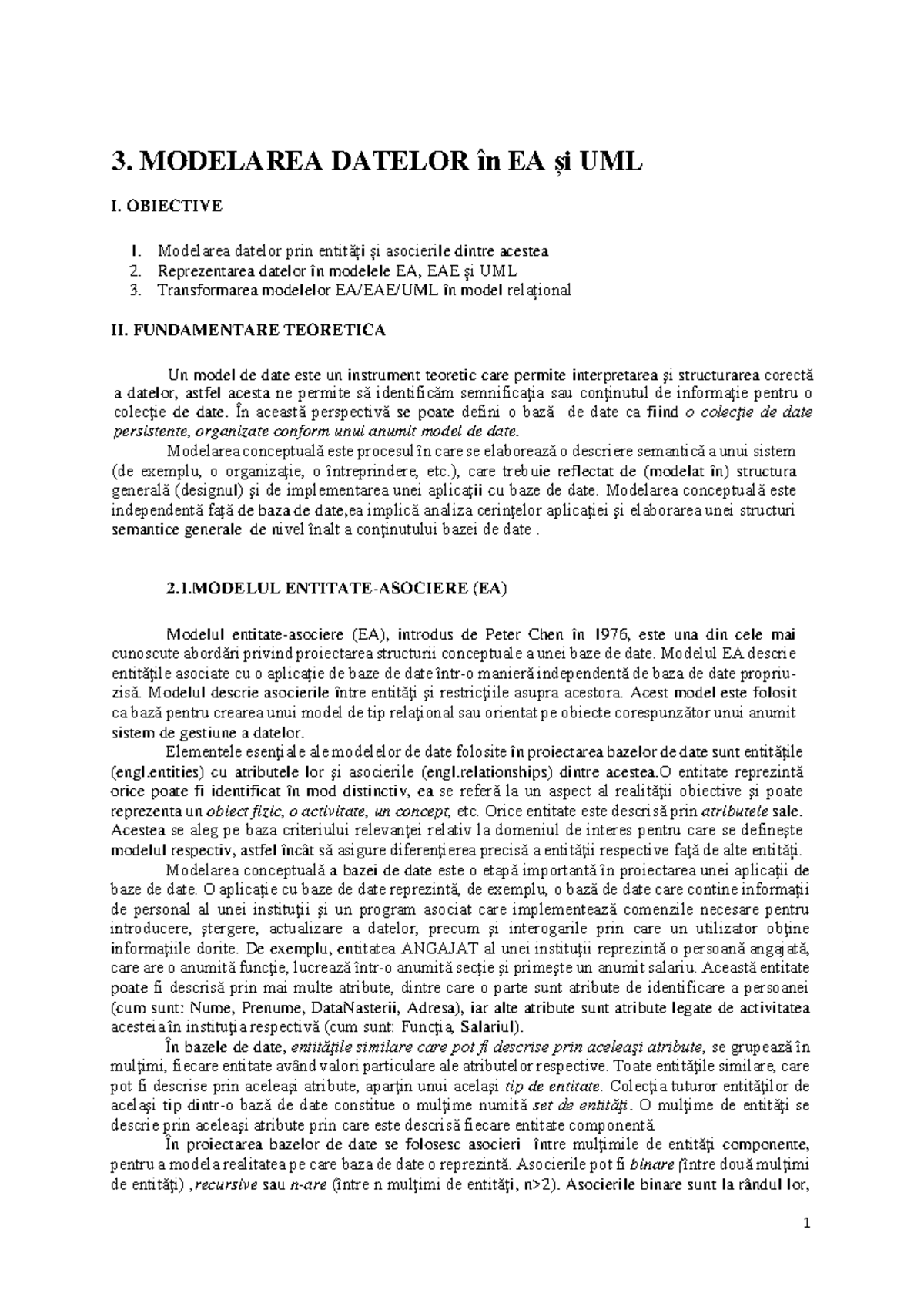 IBD Lab3 ER UML - Modelarea datelor in EA si UML - 3. MODELAREA DATELOR ...