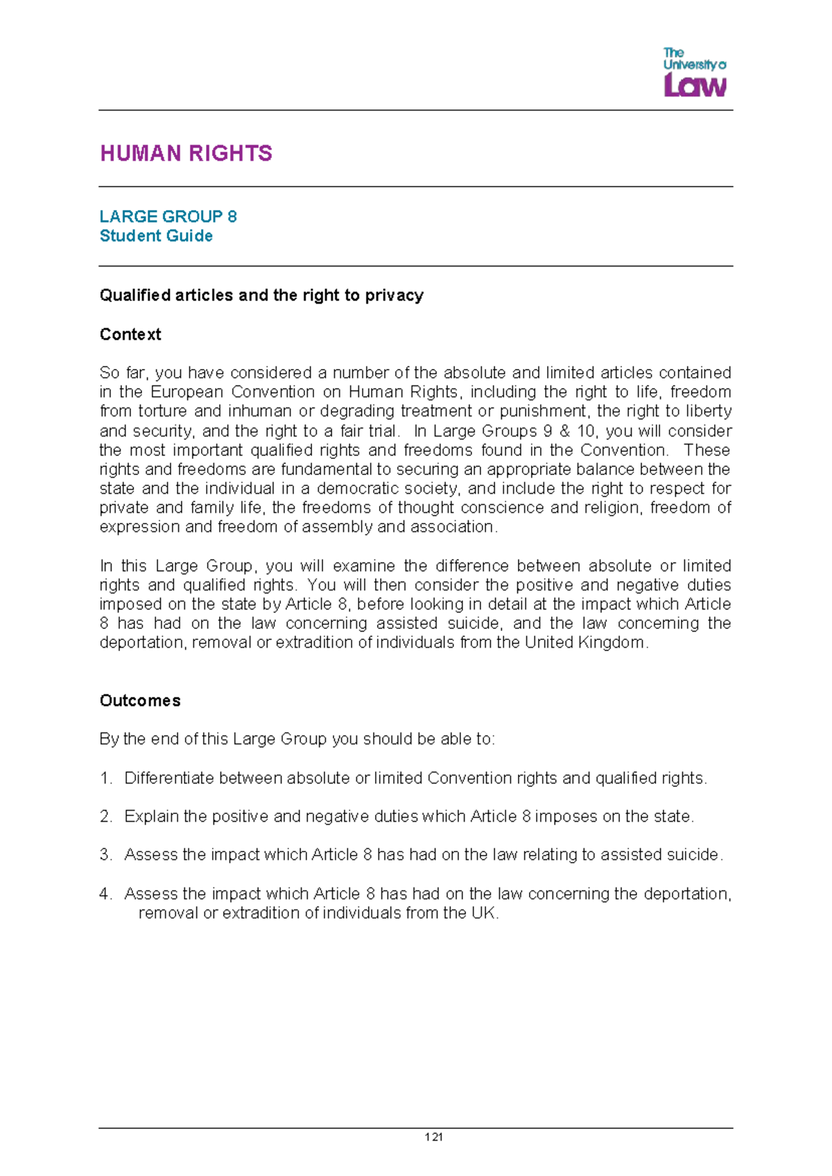 Human Rights Large Group 8: Qualified Articles & Right to Privacy - Studocu
