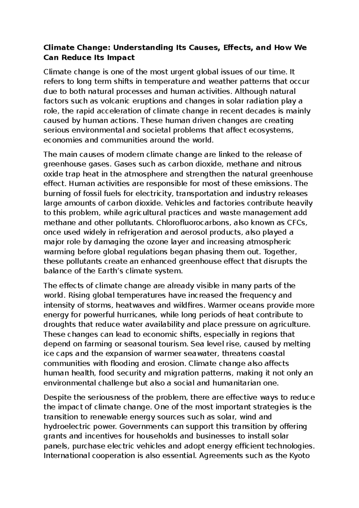 Climate Change Essay - Causes, Effects, and Mitigation Strategies - Studocu