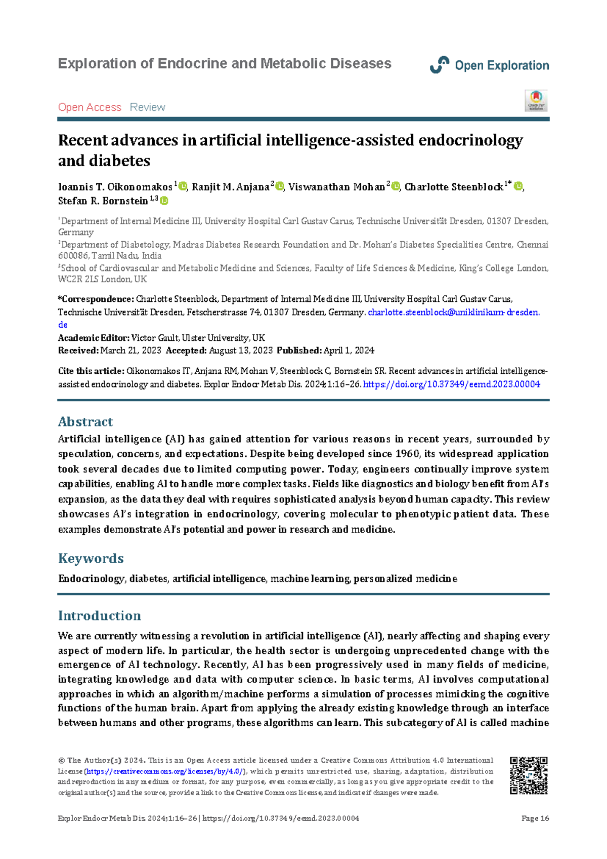 Explor Endocr Metab Dis: Advances in AI for Endocrine & Metabolic ...