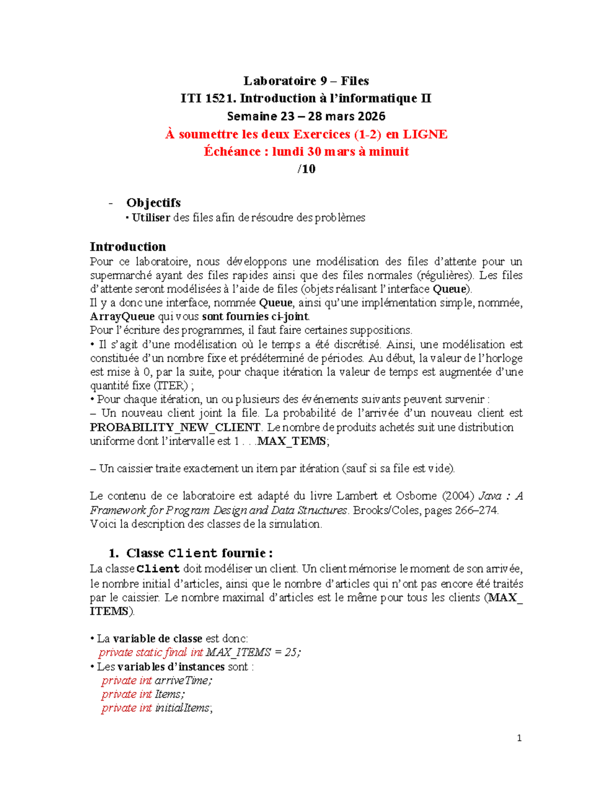 LAB96 - Laboratoire 9 sur les Files en ITI 1521 - Studocu