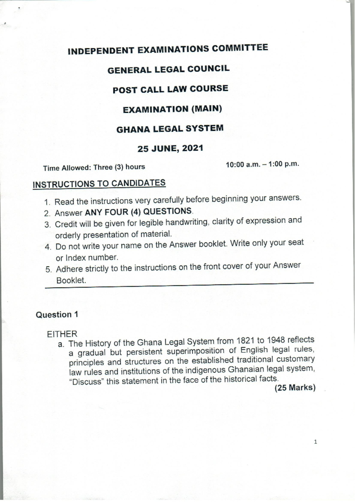 GHL 2021 Law Course Exam: Ghana Legal System Past Questions - Studocu