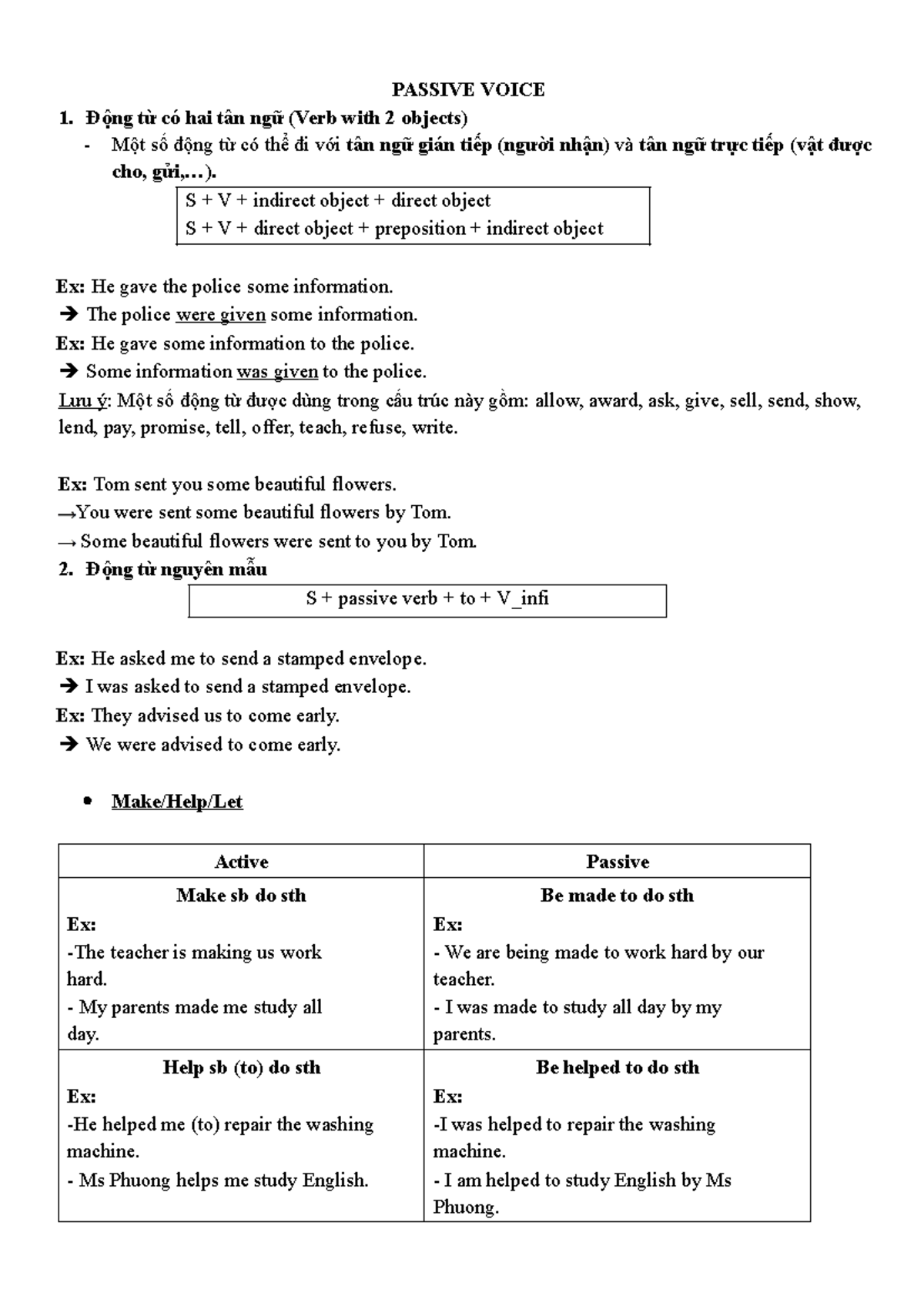 Passive Voice 2: Verb Structures with Two Objects and More - Studocu