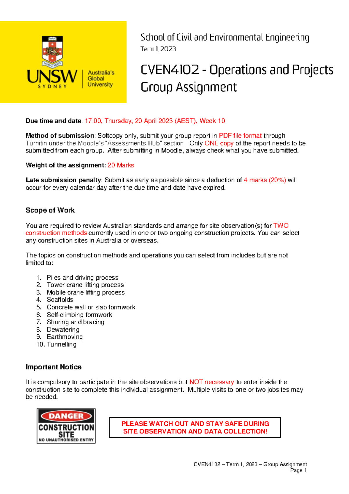 CVEN4102 - Group Assignment Guidance for Term 1, 2023 - Studocu
