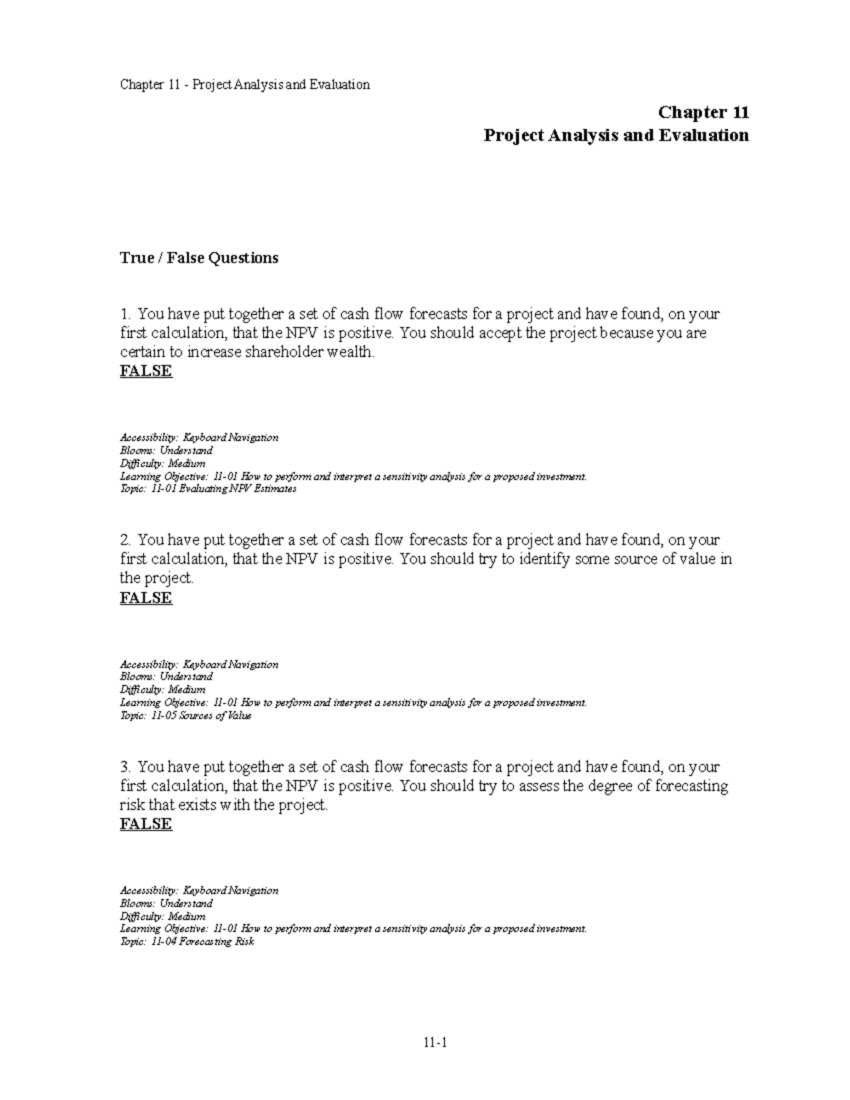 Project Analysis and Evaluation - Chapter 11 - Chapter 11 Project ...