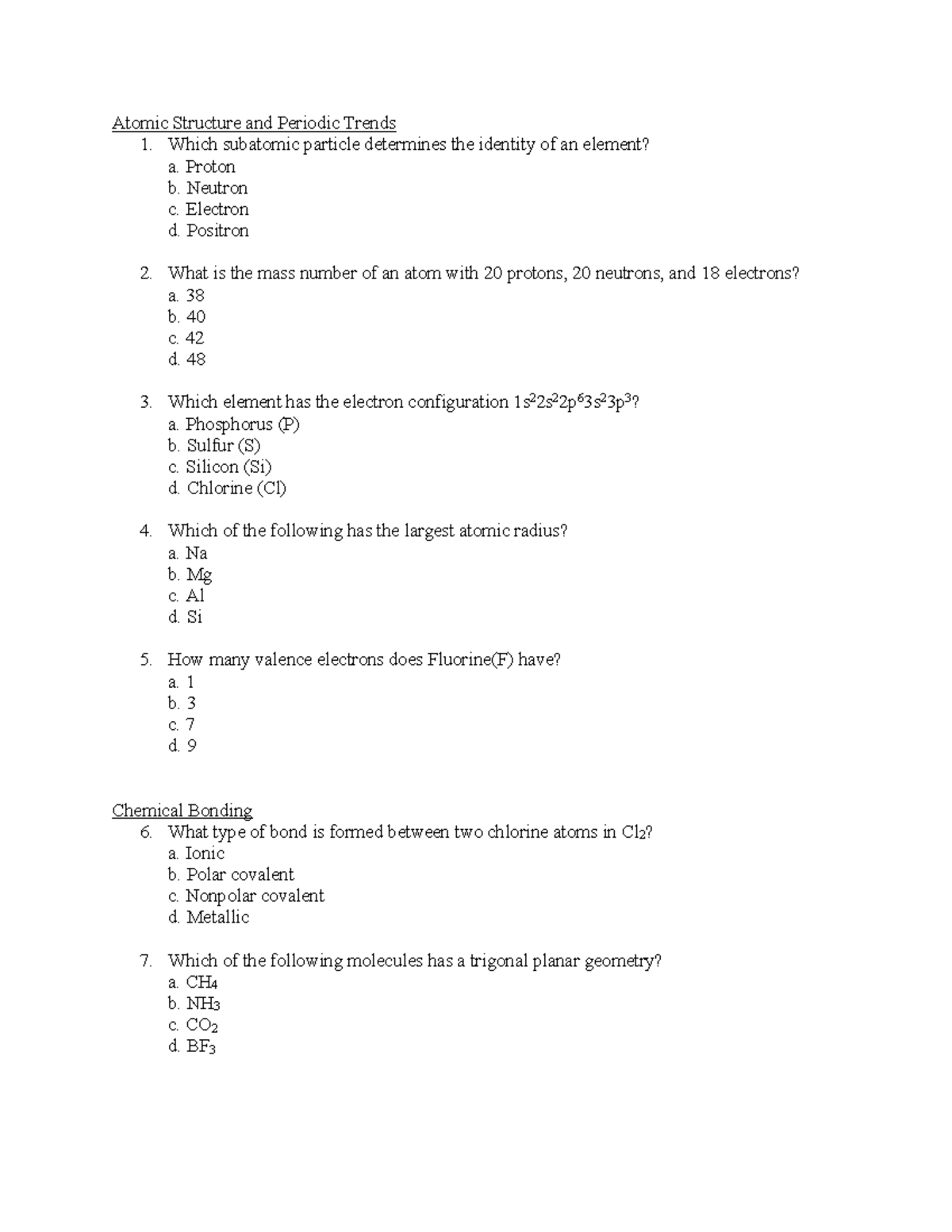 GEN CHEM 1 Review - General overview of the semester - Atomic Structure ...