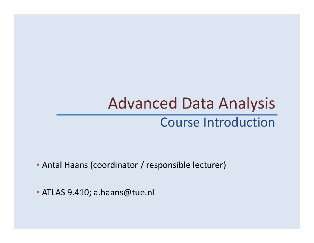 Advanced Data Analysis 0HM120: Lecture 1 - Inferential Statistics ...