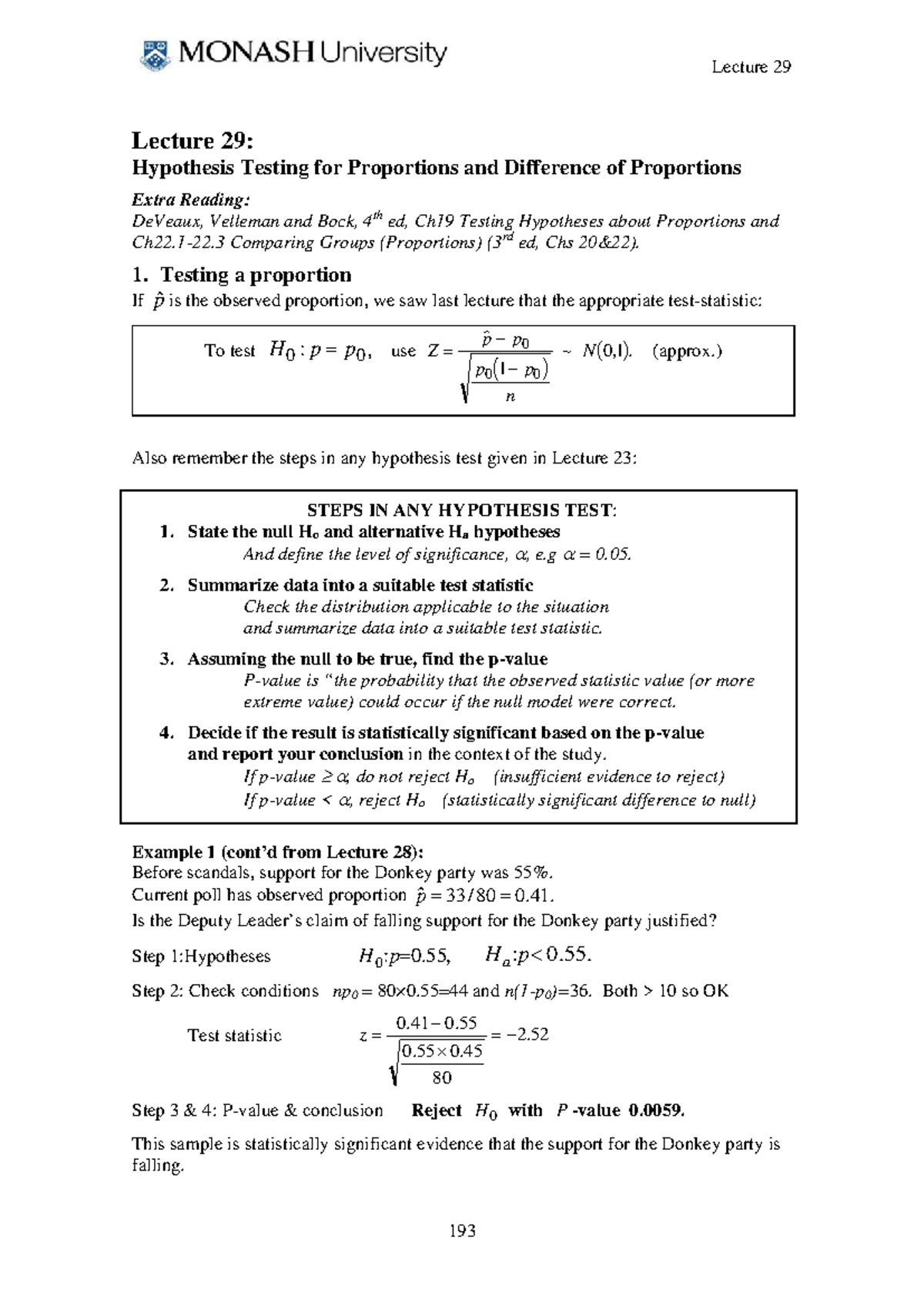 Lecture 29: Hypothesis Testing for Proportions and Comparing Groups ...