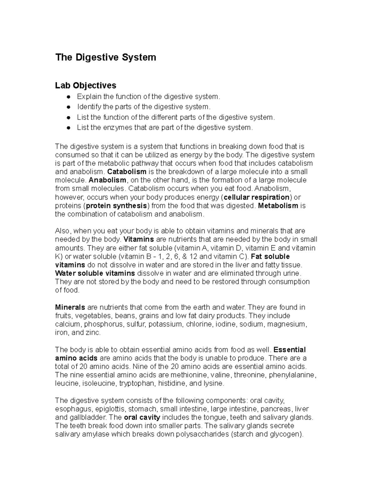 Lab #11: Understanding the Digestive System and Its Functions - Studocu