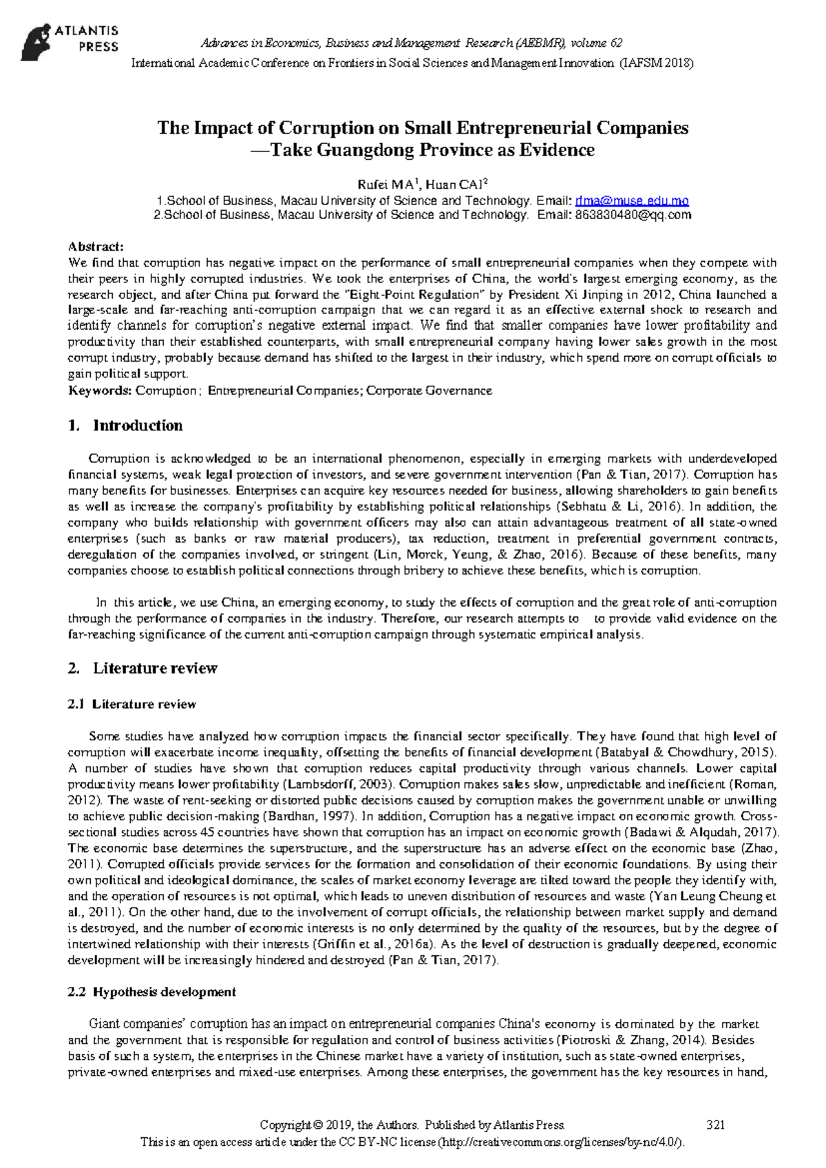 The Impact of Corruption on Small Enterprises: Evidence from Guangdong ...