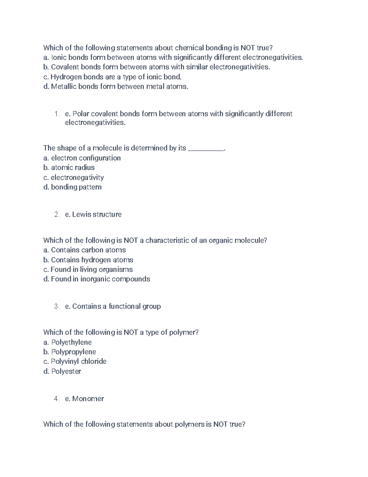 CHM 115 Practice Exam 3 - Chemical Bonding & Polymers Review - Document Preview