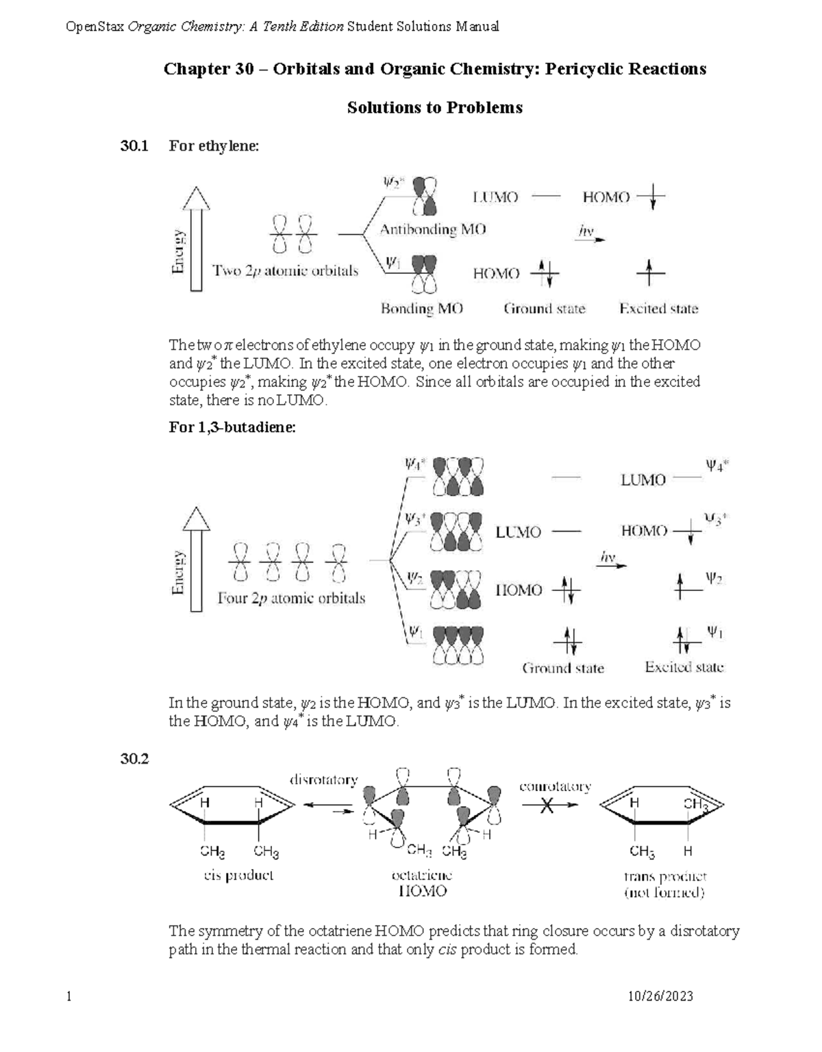 Organic Chemistry 10e: Solutions for Chapter 30 - Pericyclic Reactions ...