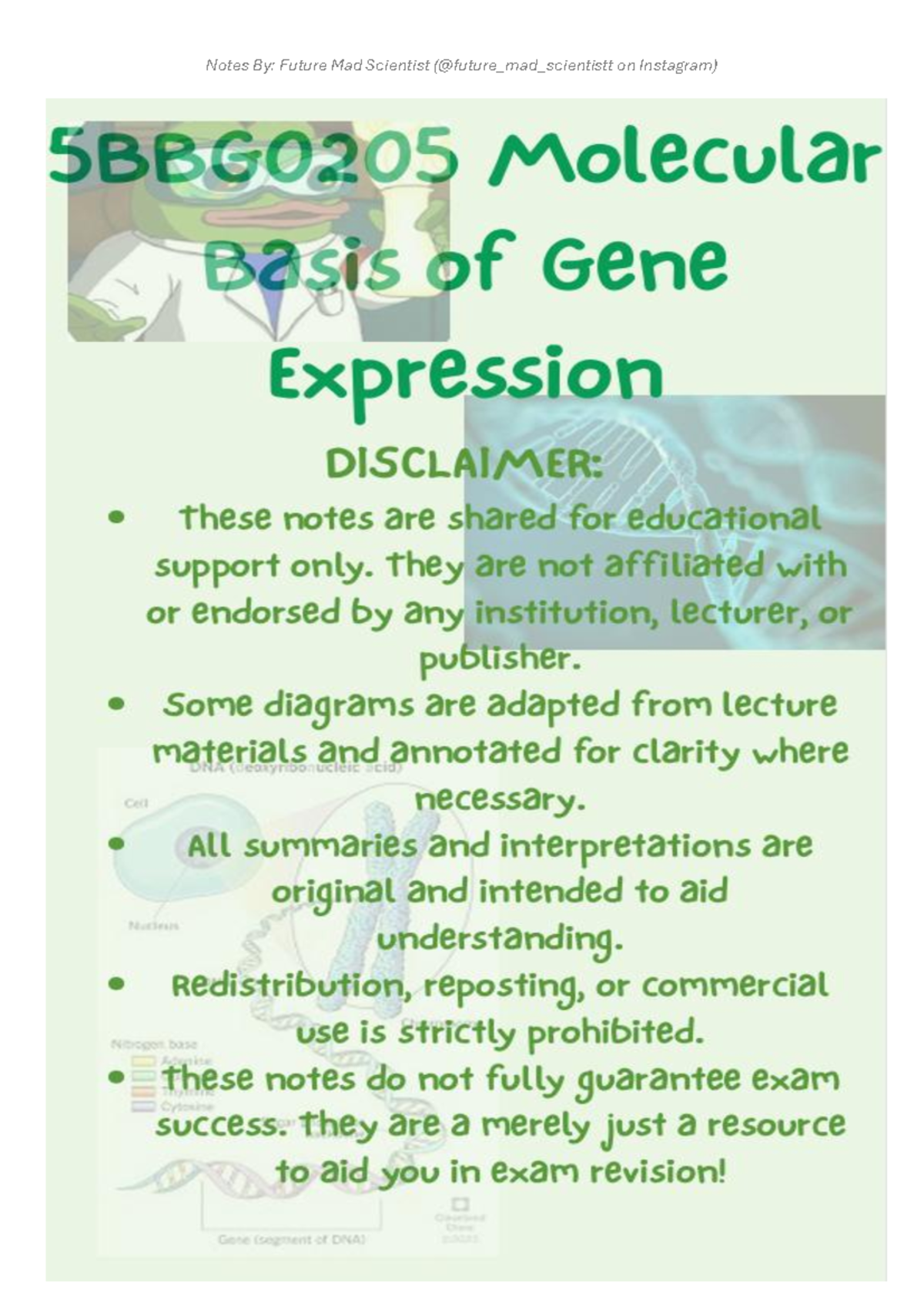 5BBG0205: Molecular Basis of Gene Expression - Lecture Notes S1, T2 ...