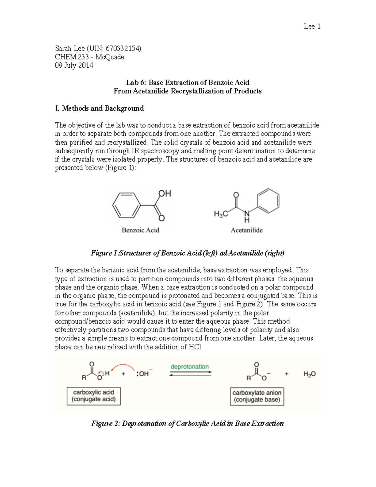Lab Report 6 - Base Extraction of Benzoic Acid (CHEM 233) - Studocu