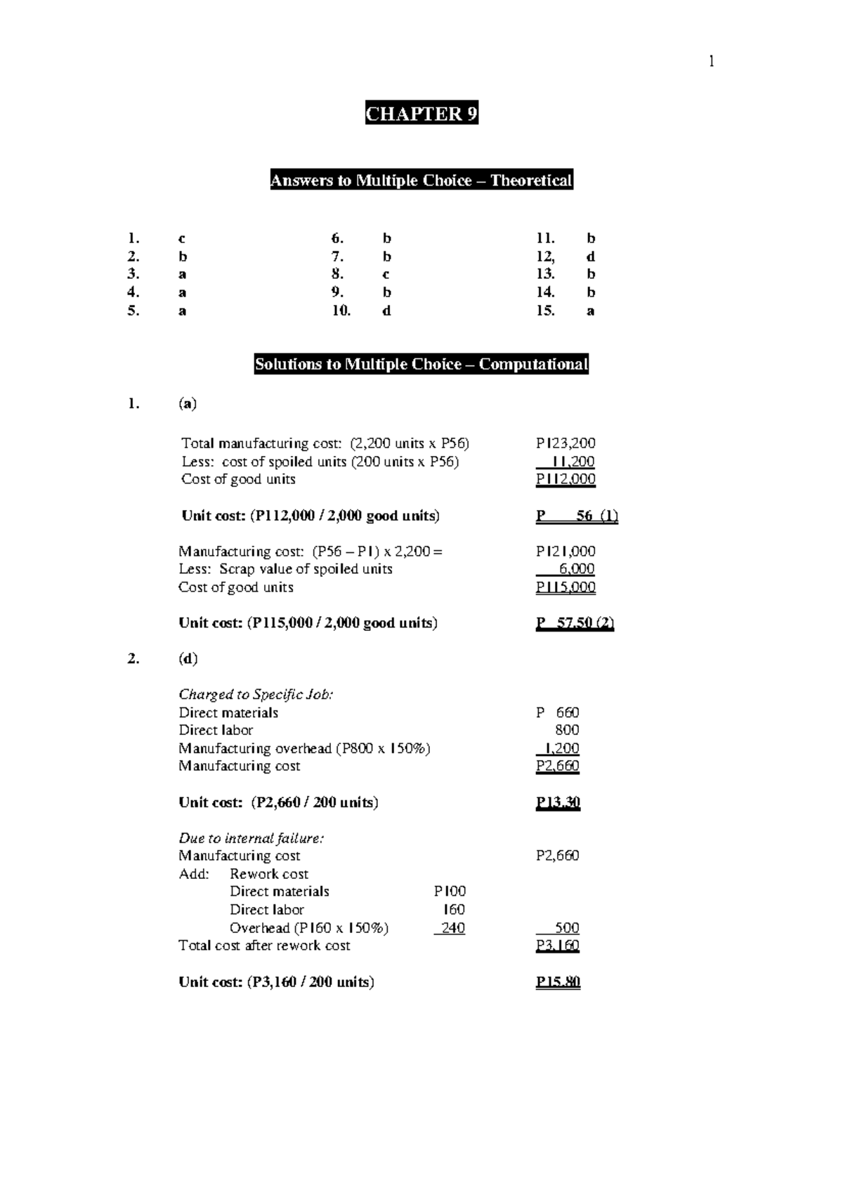 Chapter 9 - Cost Accounting Solutions and Practice Problems - Studocu
