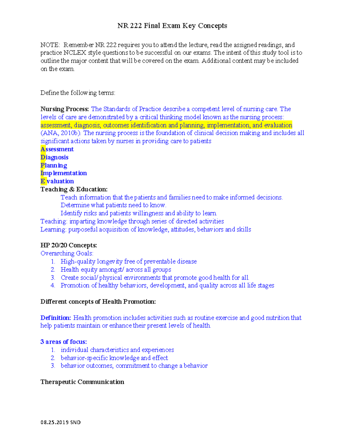 NR222 Final Exam Key Concepts Study Guide - AUG 2019 - Studocu