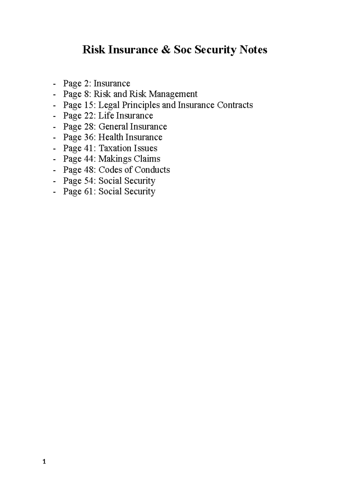 Risk Insurance & Soc Security Notes 1-5 - Risk Insurance & Soc Security ...
