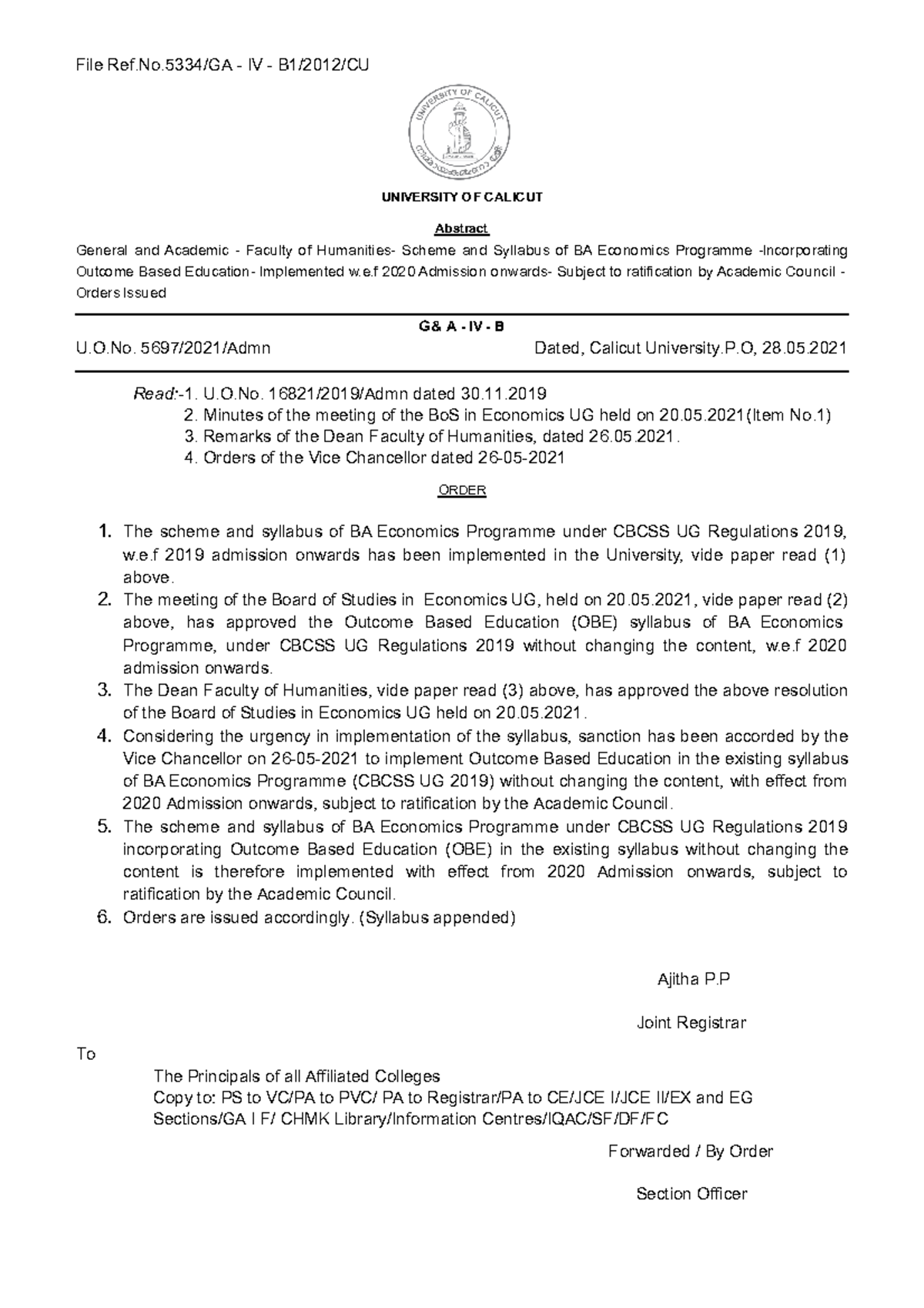 BA Economics CBCSS 2019: Revised Scheme and Syllabus Overview - Studocu