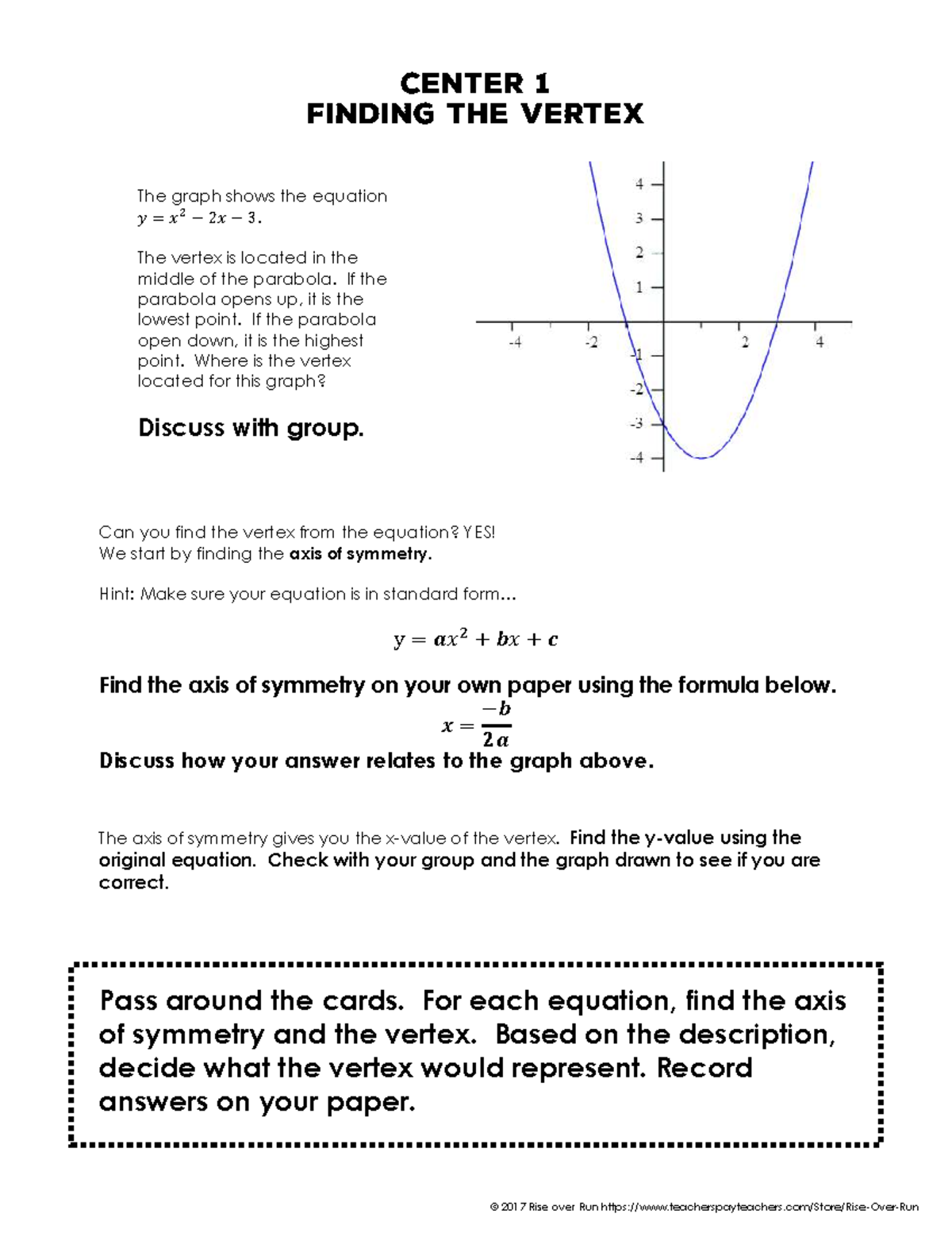 Math I Stations: Understanding Quadratics and Vertex Location - Studocu