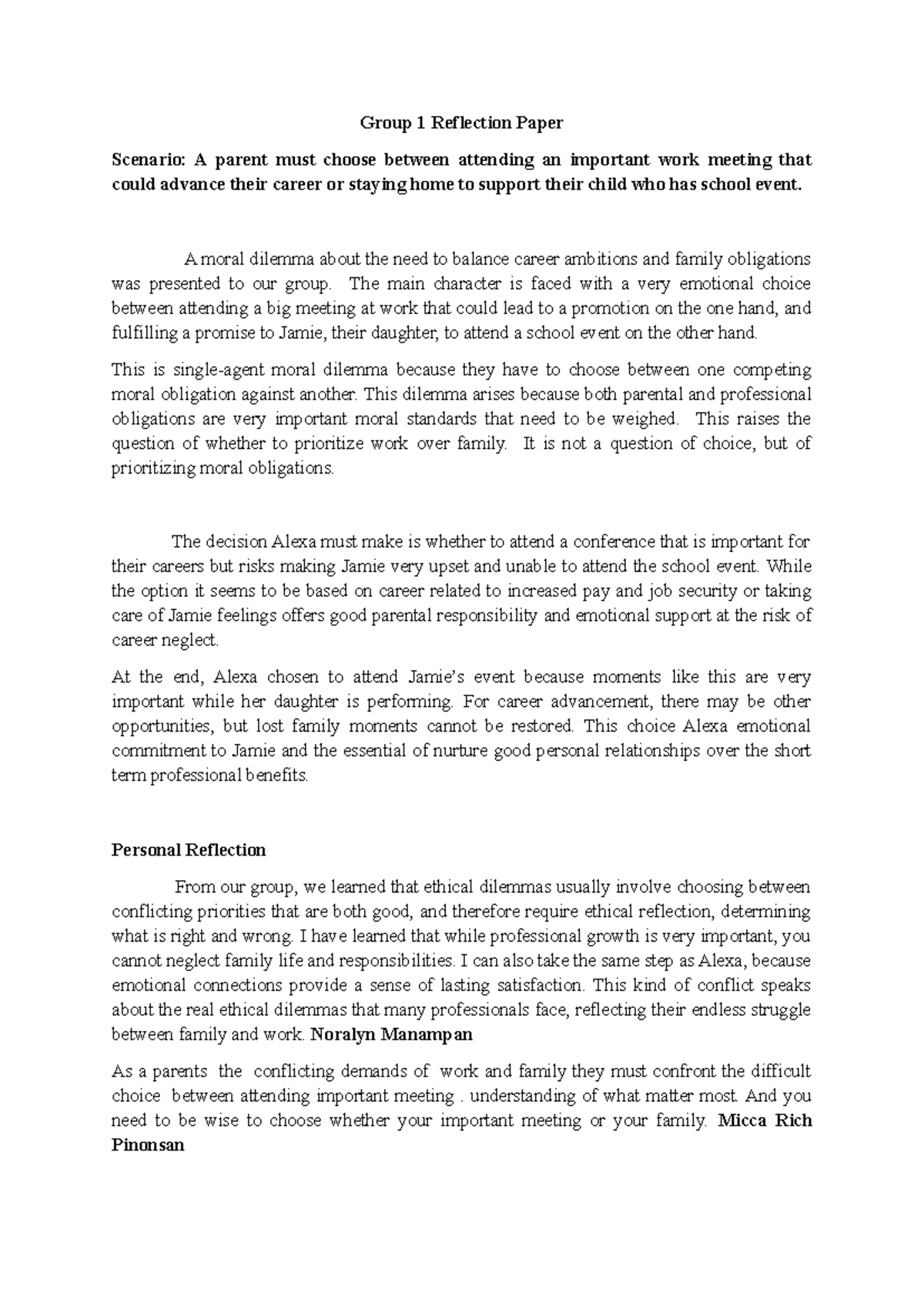 Inbound 465531602007 9656237 - Group 1 Reflection Paper Scenario: A ...