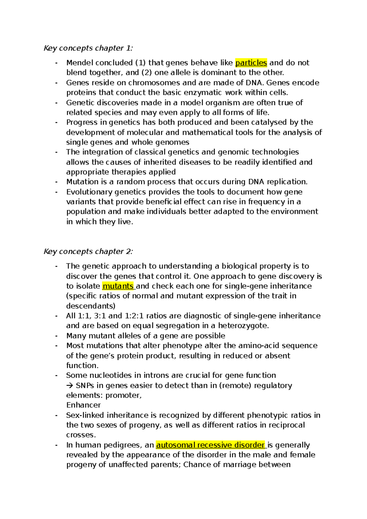 Key Concepts in Genetics (GEN 101) - Chapters 1 to 5 Overview - Studeersnel