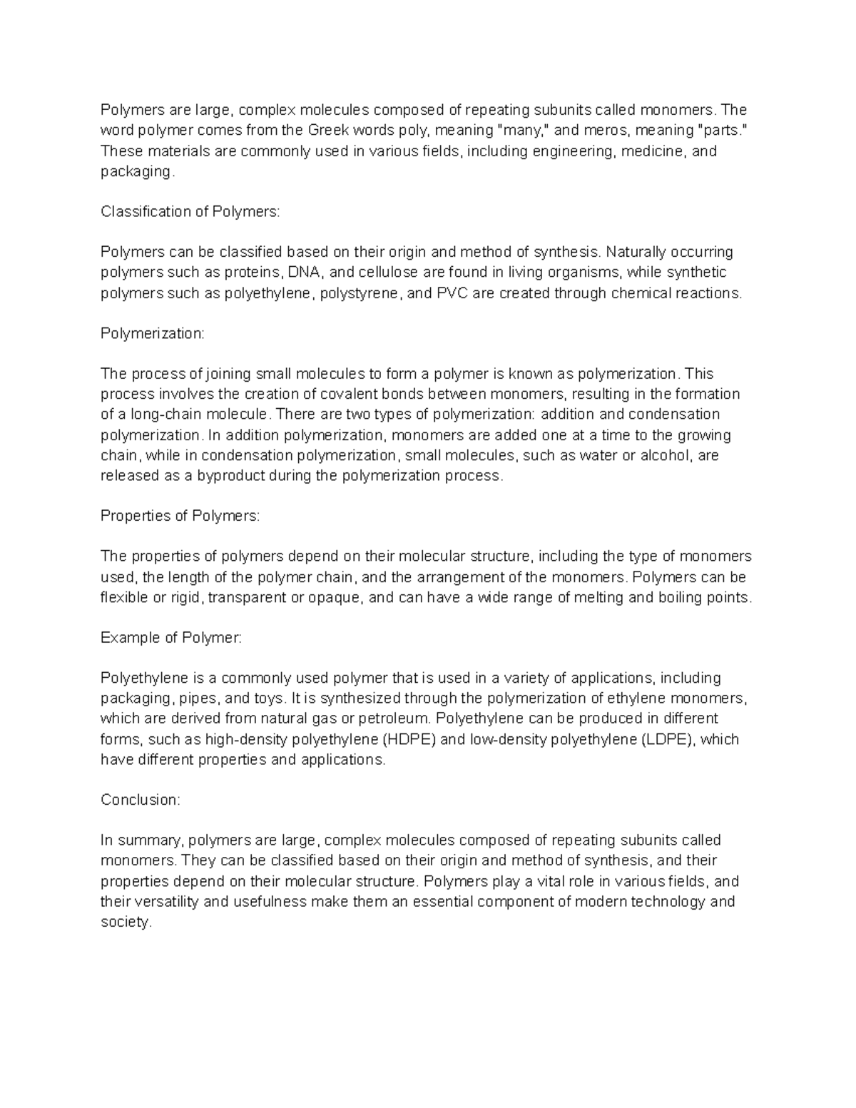 Chemistry 101: Polymers Summary and Key Concepts Overview - Studocu