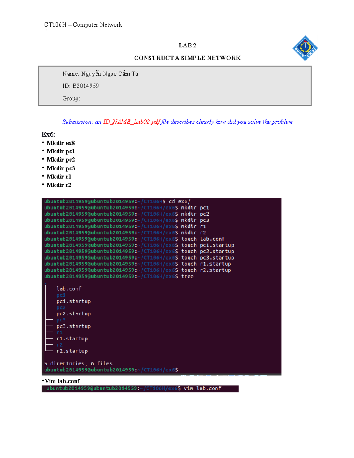 B2014 959 Nguyen Ngoc Cam Tu Lab2 - LAB 2 CONSTRUCT A SIMPLE NETWORK ...