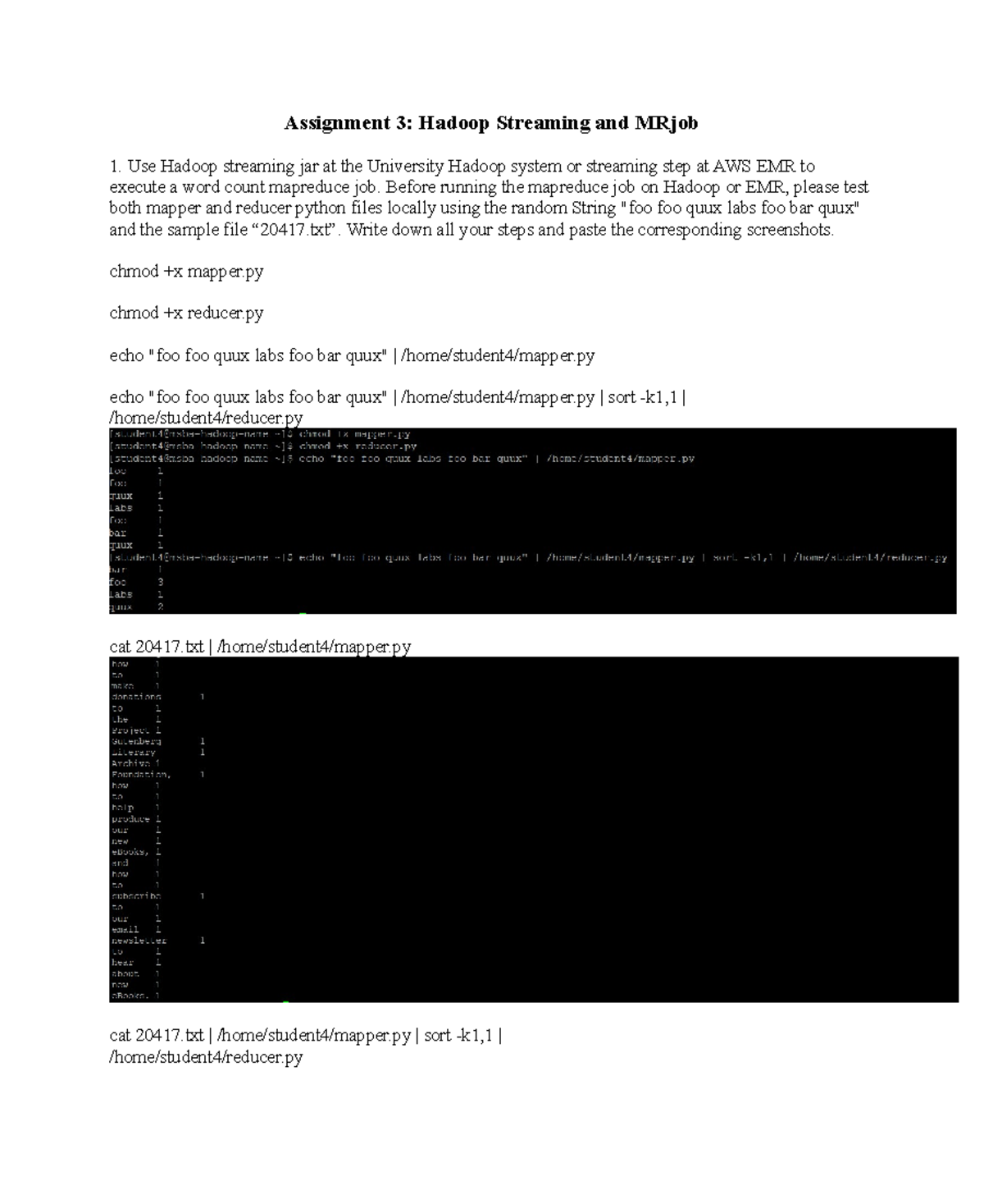 Assignment 3: Hadoop Streaming & MapReduce Job with Python - Studocu