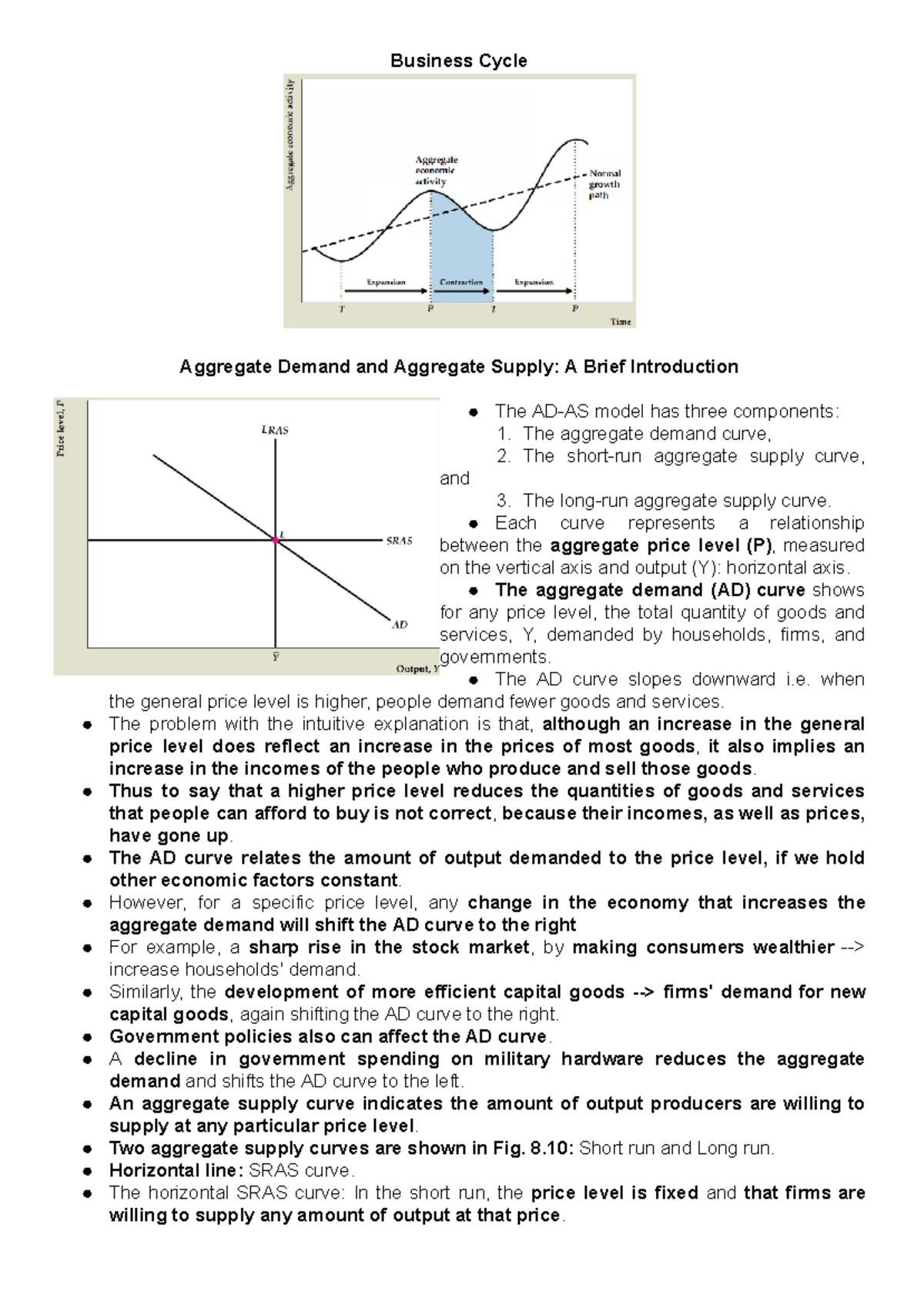 AD-AS - Supply Demand Notes - Business Cycle Aggregate Demand and ...