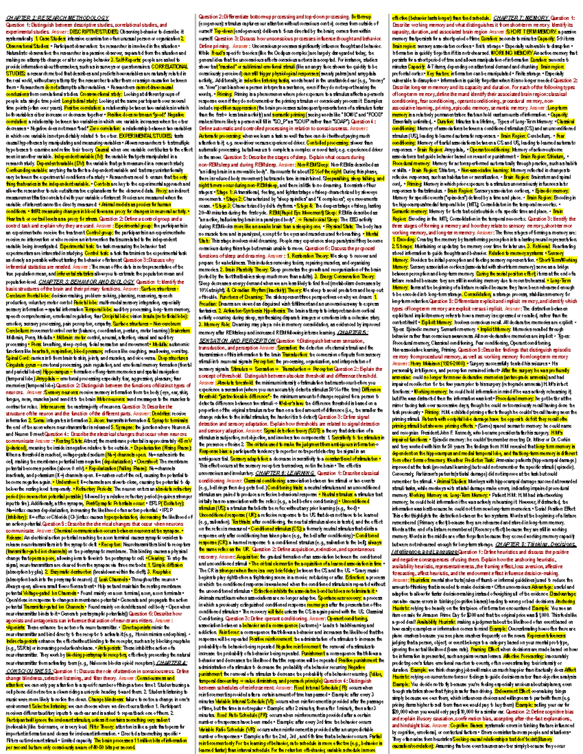 Science of Psychology (PSY 101) Final Exam Cheat Sheet - Studocu