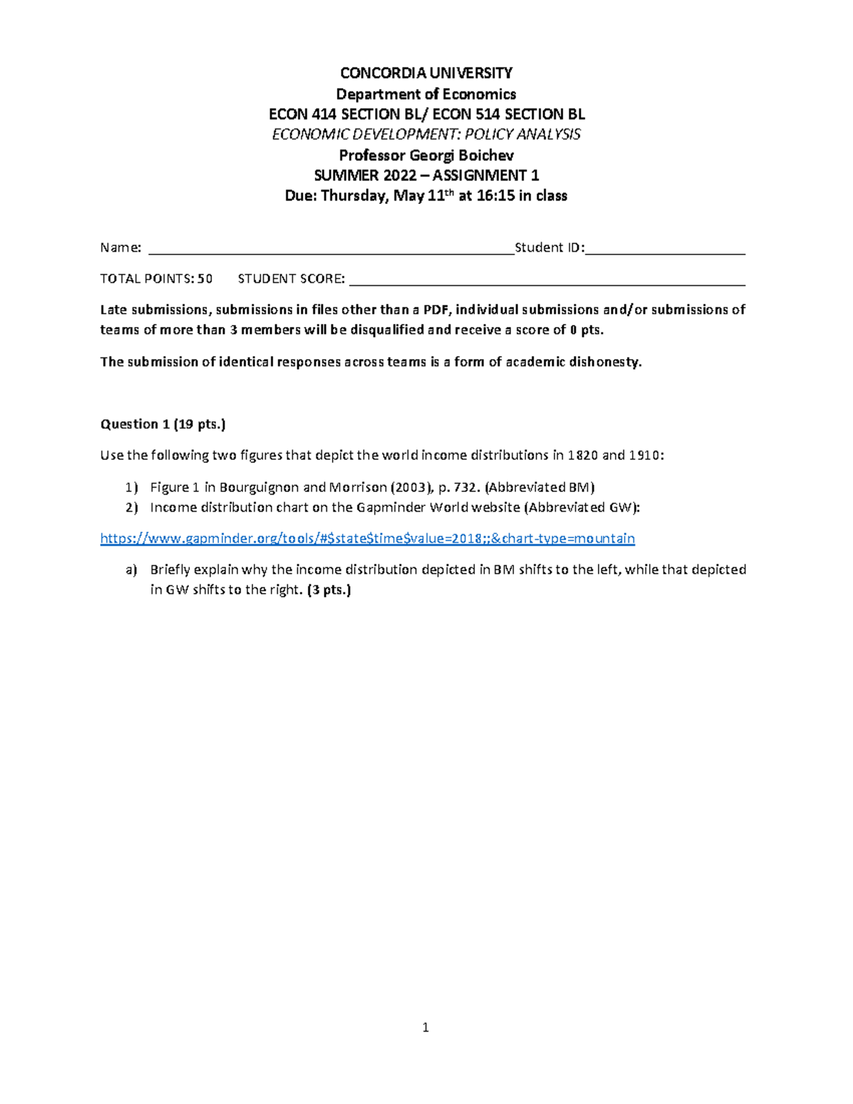 Econ 414/514 (S2022) Assignment 1: Economic Development Analysis - Studocu