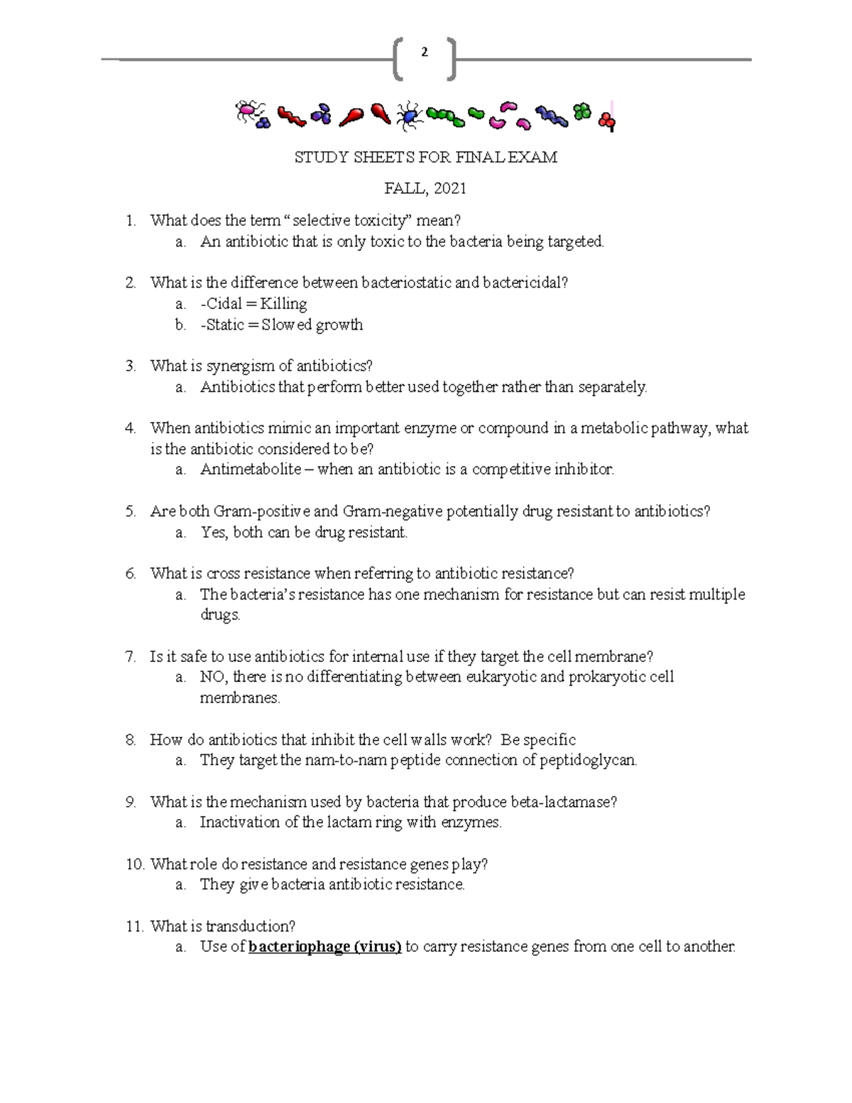 Microbiology [Course Code] Final Exam Study Guide - Key Concepts ...