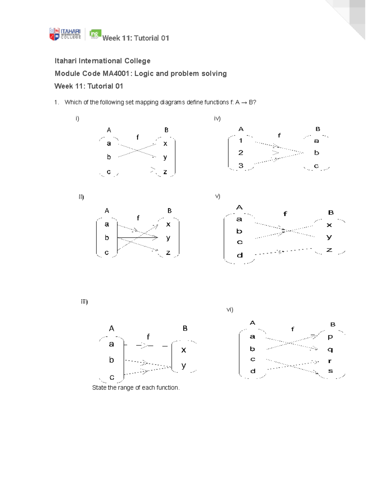 MA4001 Week 11 Tutorial 01: Functions and Composite Functions - Studocu