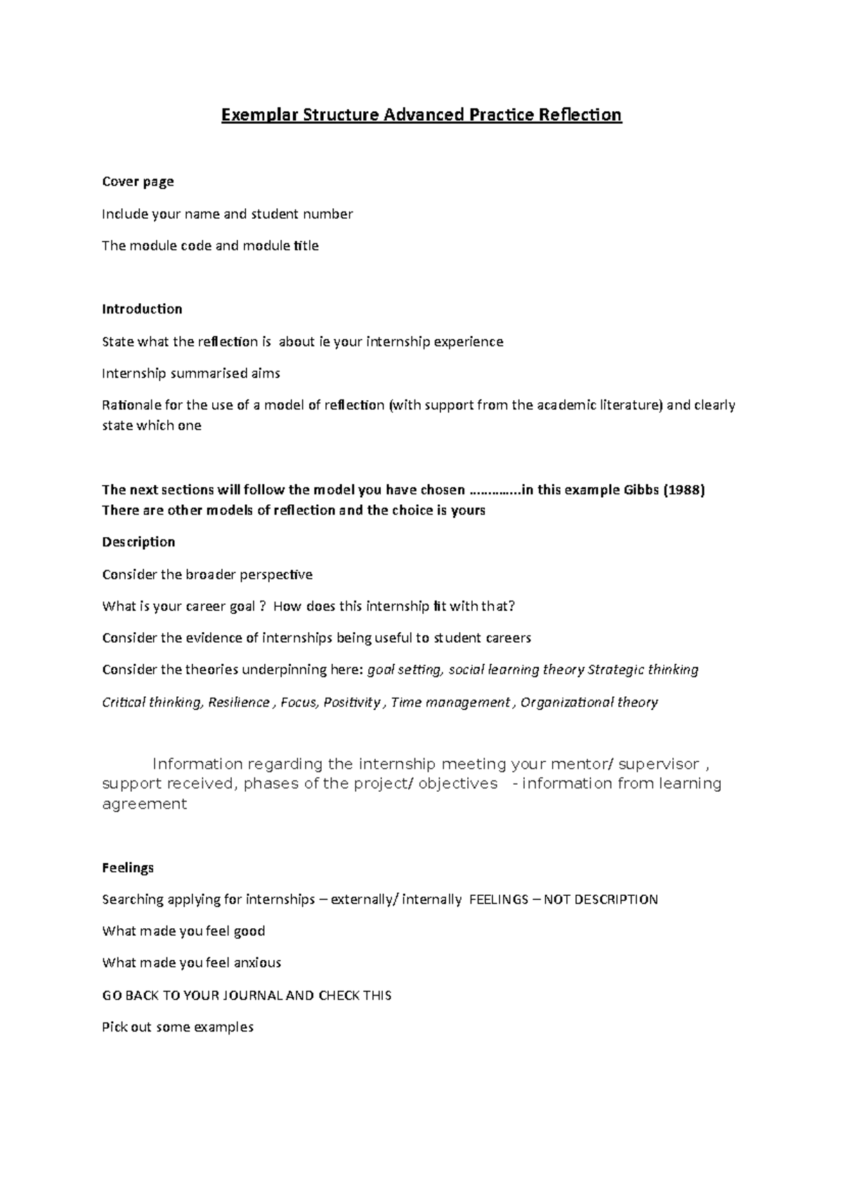 Exemplar structure reflection - Exemplar Structure Advanced Practice ...