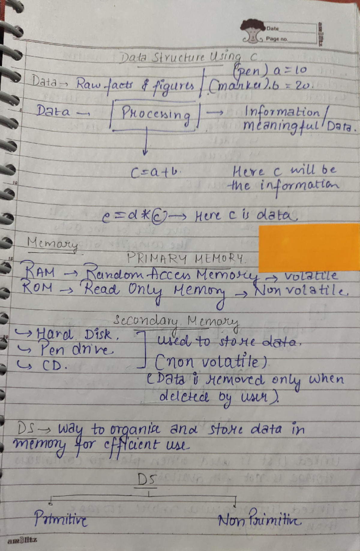 DS unit 1 and 2 - dsa notes - Date SiG Page no. Data Structure using C ...