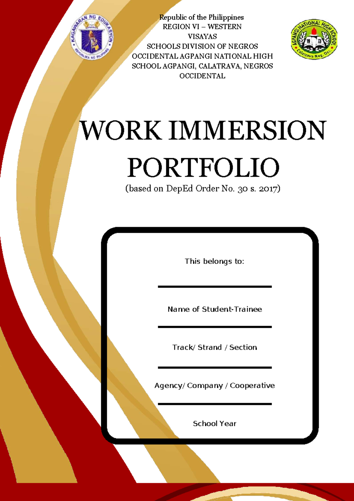 Work Immersion Portfolio for SHS (DepEd Order No. 30 s. 2017) - Studocu