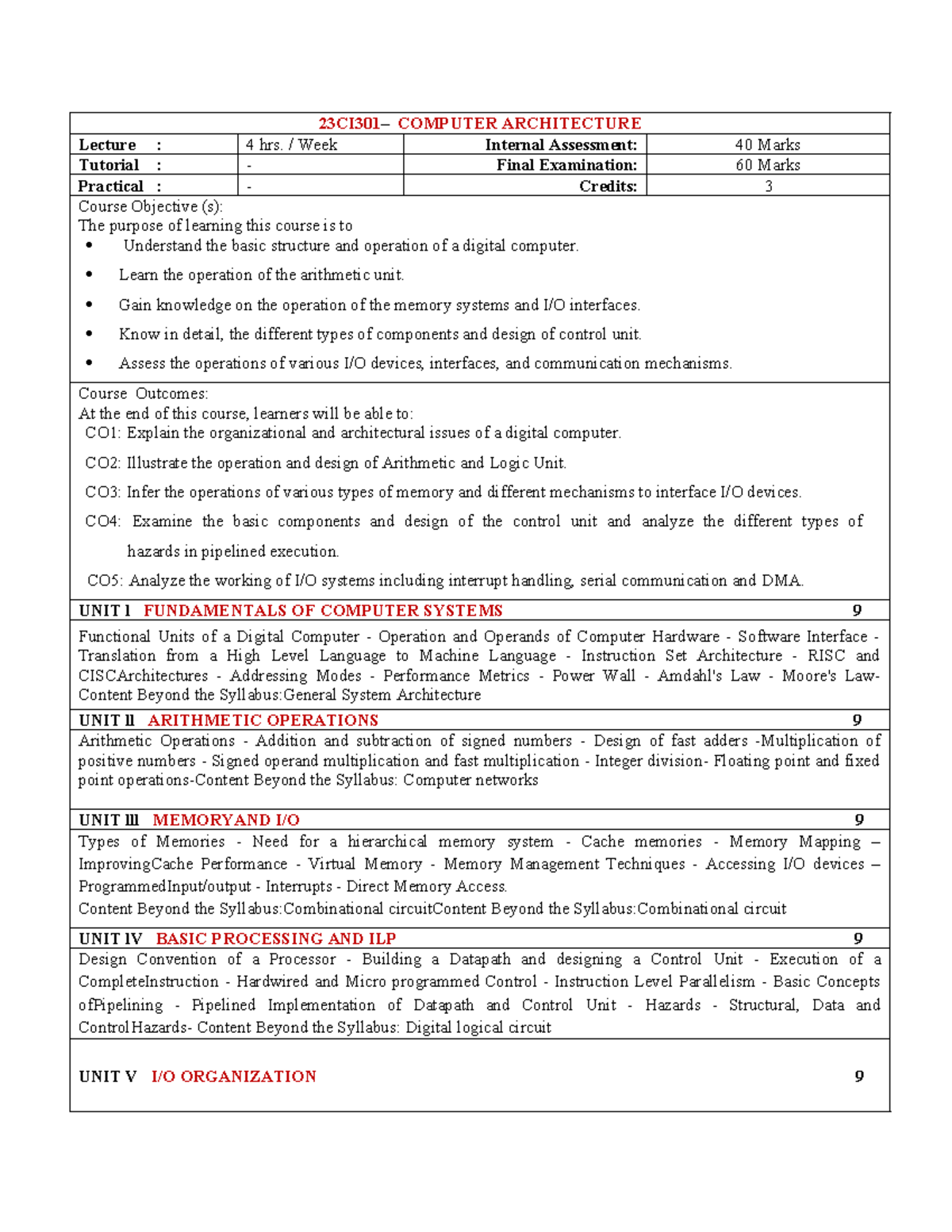 COMPUTER ARCHITECTURE CA 4 hrs. Final Exam Syllabus Overview - Studocu