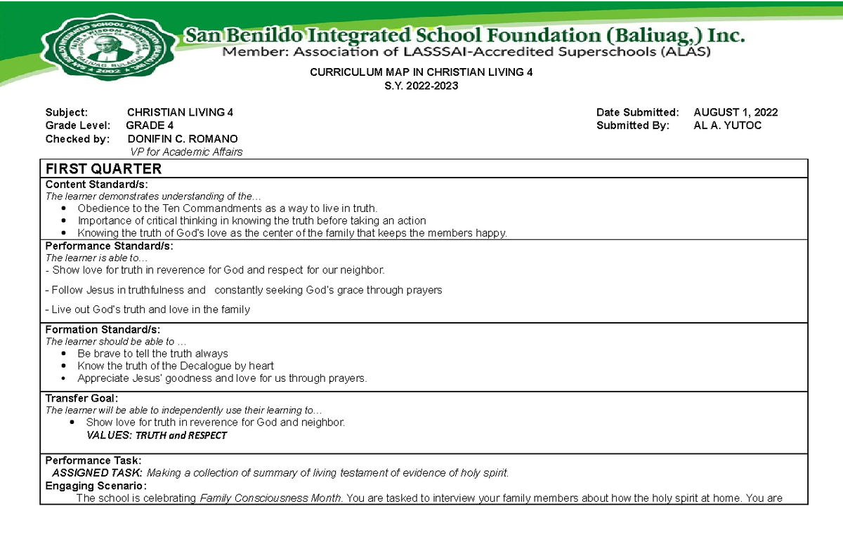 CL 4 First Quarter Curriculum Map - August 2022 Edition - Studocu